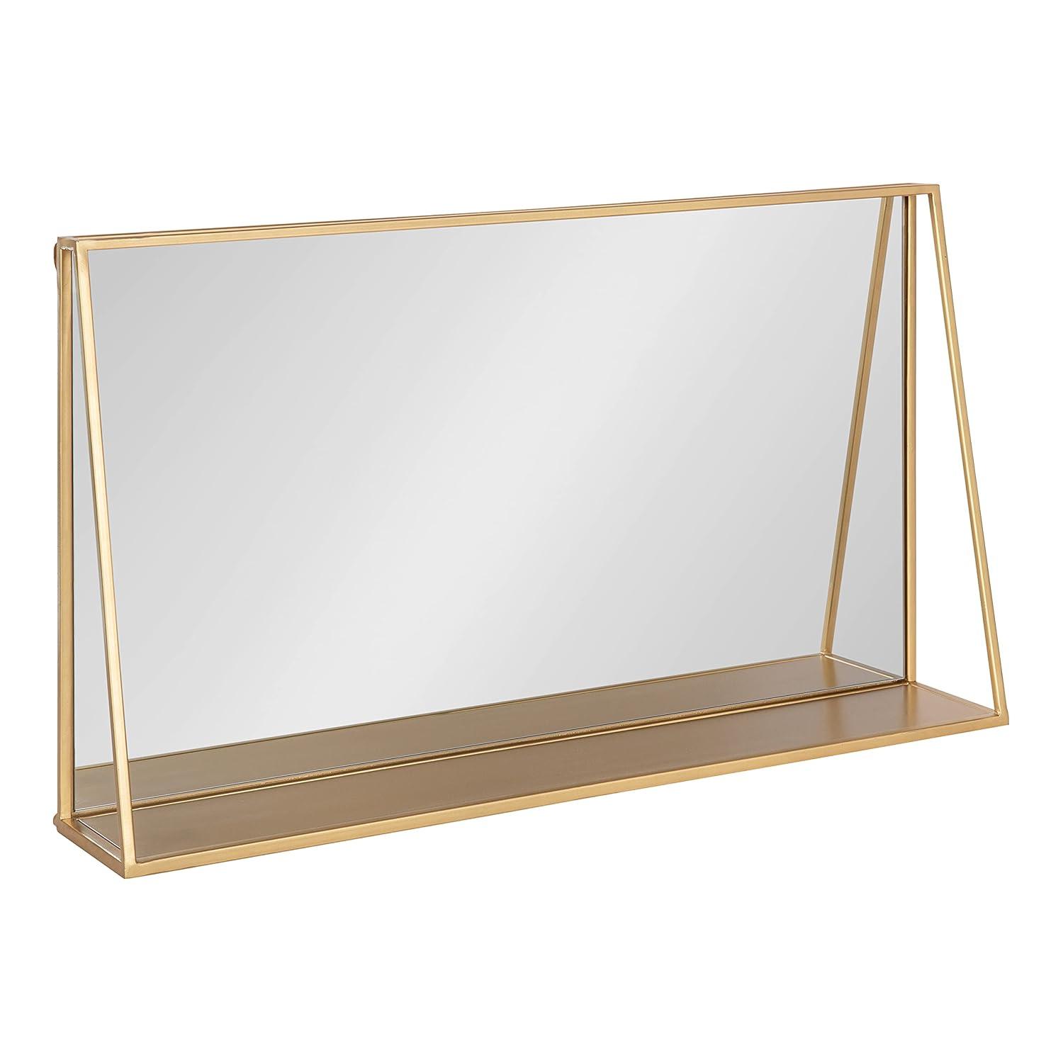 28"x16" Lintz Metal Framed Decorative Wall Mirror with Shelf Gold: Modern Rectangle, No Assembly - Kate & Laurel All Things Decor