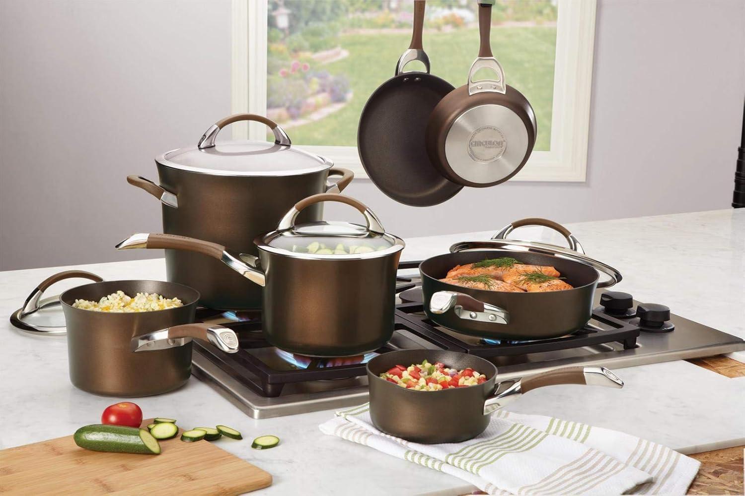 Circulon Symmetry 11 Piece Cookware Set - Chocolate: Nonstick Pans, Hard Anodized, Soft-Grip Handles, Induction Compatible