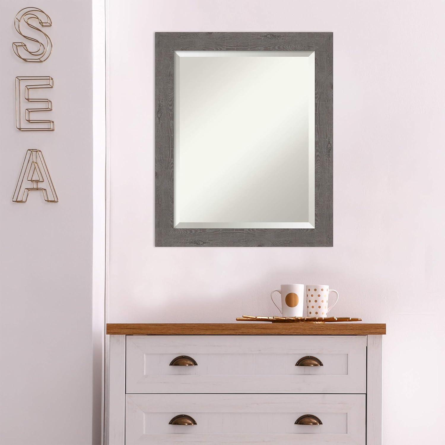 Rustic Grey Wood Framed Rectangular Bathroom Vanity Mirror