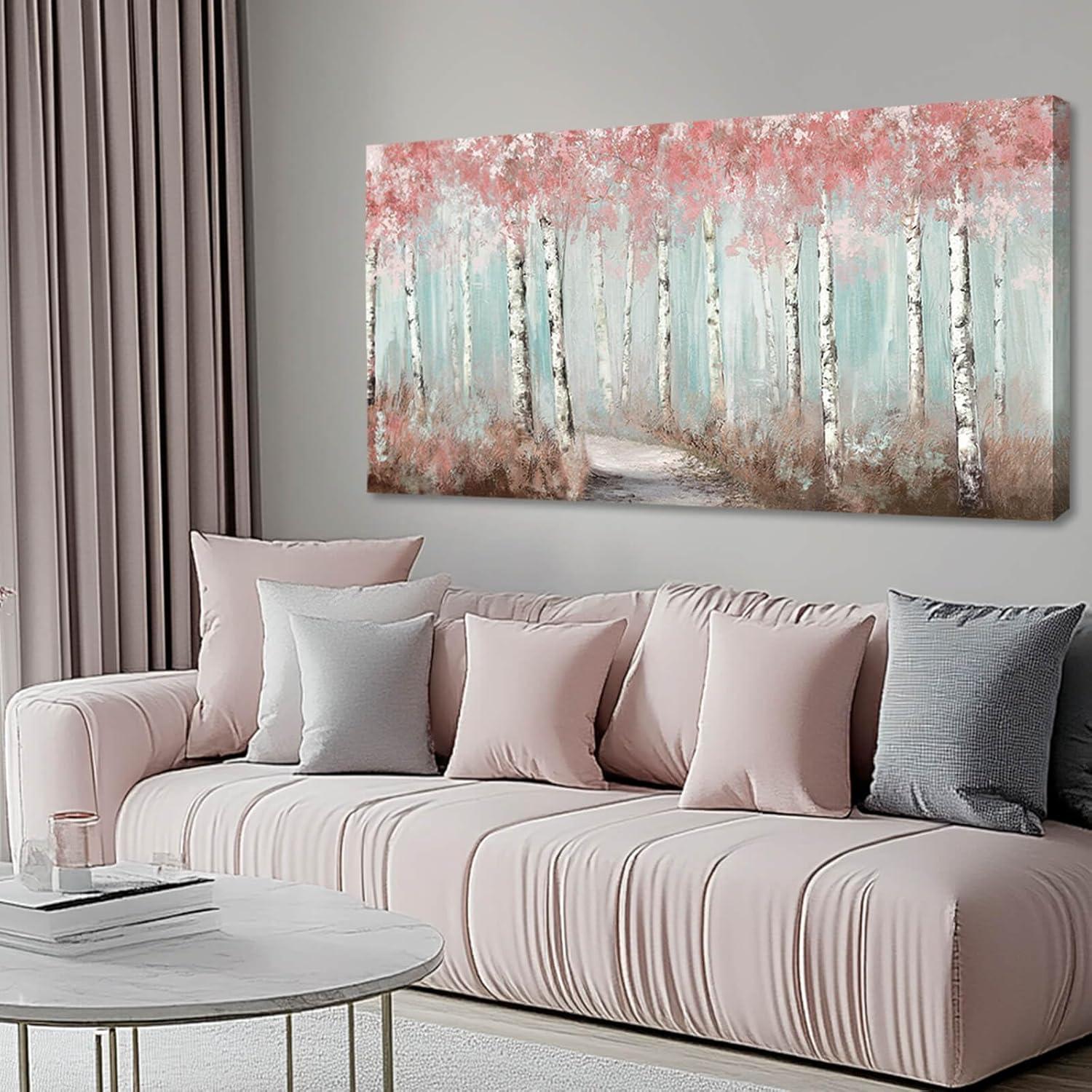 Botanical Wall Art for Girls Room Pink Tree Wall Decor Plant Pictures Wall Art Bedroom Decor for Women Graffiti Wall Paintings Living Room Home Decoration 20"x 40"