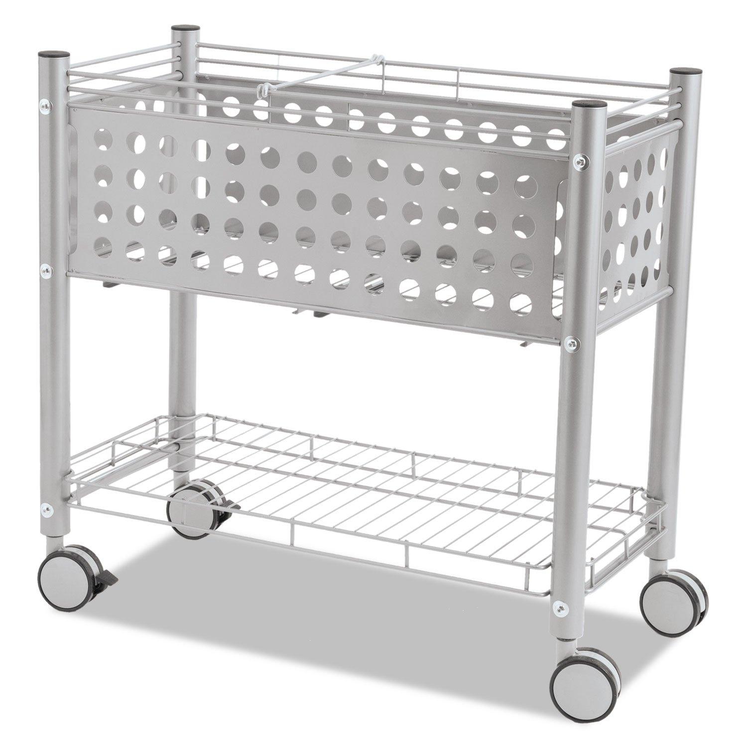 Matte Gray Steel Rolling File Cart with Shelf and Casters