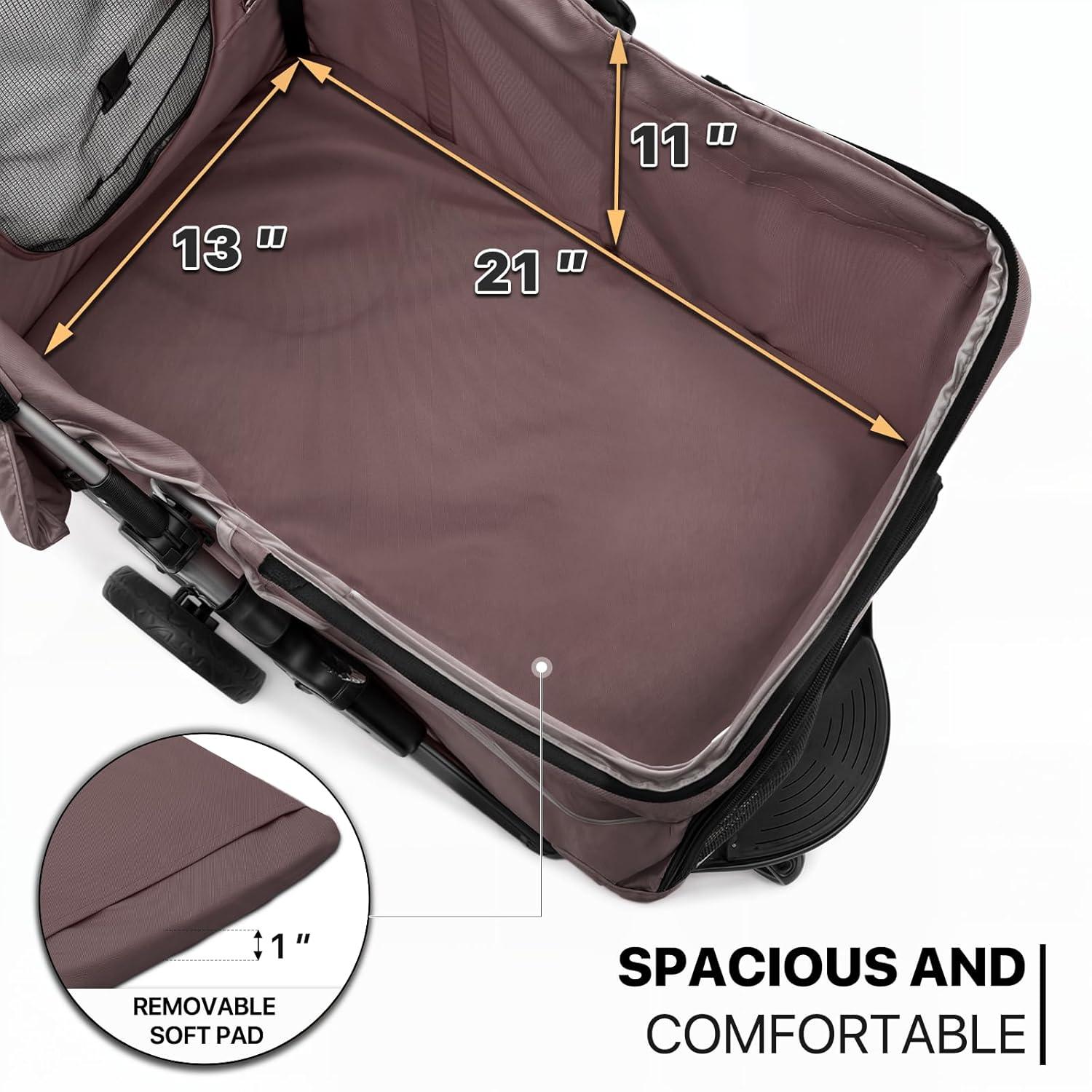3 Wheel Folding Pet Stroller, Foldable Dog Jogger Stroller with Storage Basket, Cup Holder & Canopy