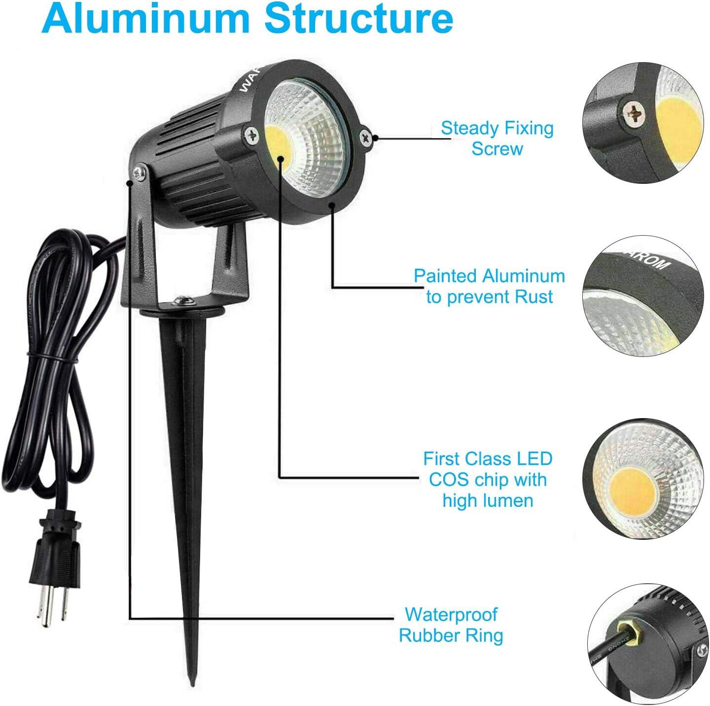 Landscape Outdoor,IP65 Waterproof Garden Spotlights,5W AC 120V Yard Flood Light,Metal Ground Stake Lawn,3200K LED Spotlight with 1.5M UL-Listed Cord and 3-Plug (2 Packs)