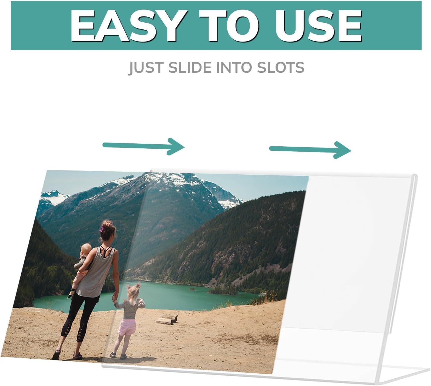 pbf 7x5 Acrylic Sign Holder | 7 x 5 Horizontal Stand Up Slanted Sign Holder | Acrylic Stands for Display | Clear Picture Frame, Menu Table Top Stand, Plastic Flyer Holder (12-Pack)