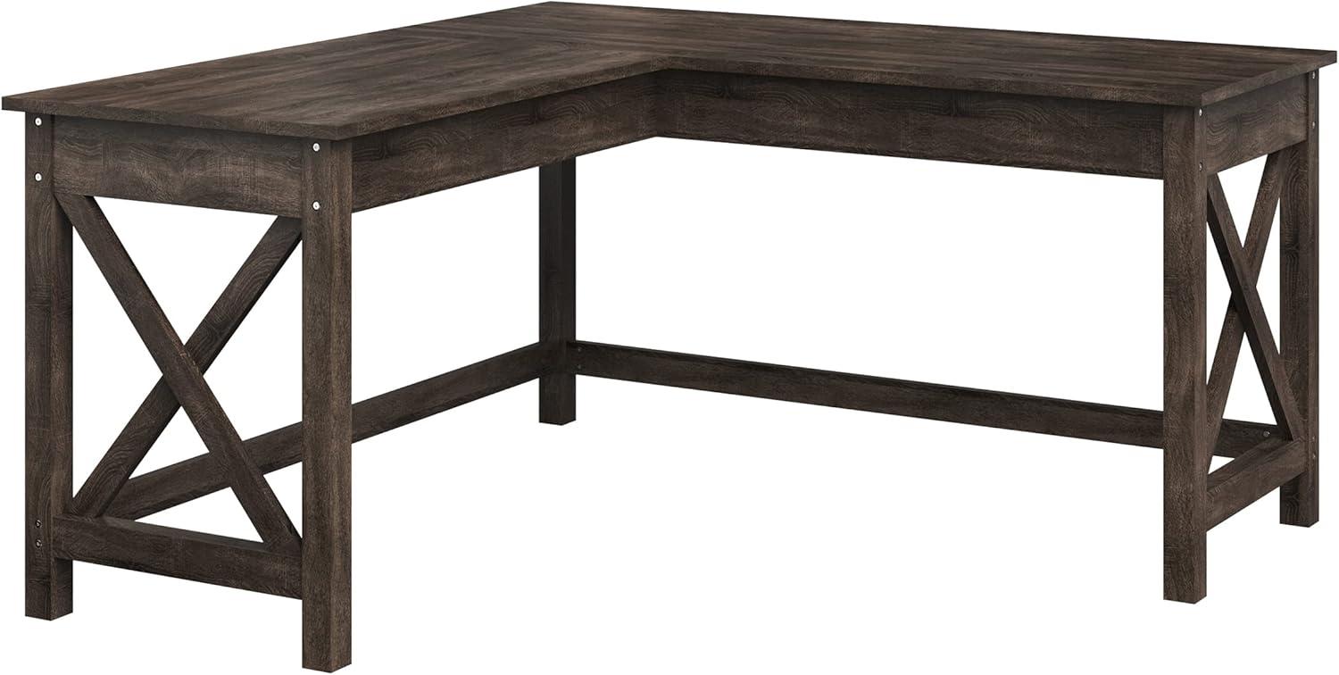 Lavish Home 59" L-Shaped Farmhouse Style Desk with Return for Home Office in Dark Gray Oak Finish