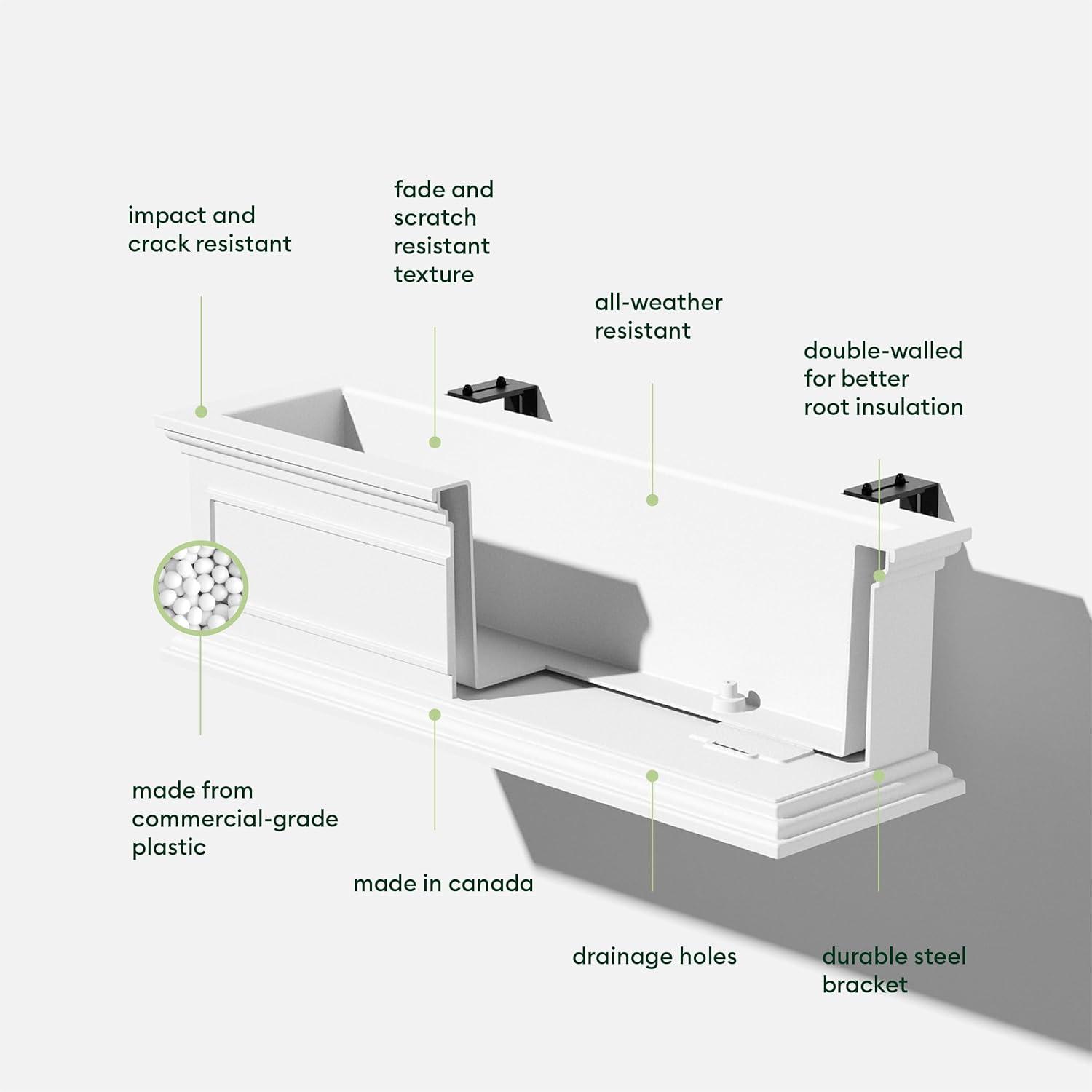 Veradek Brixton Railing Window Box 36" Plastic Planter - White