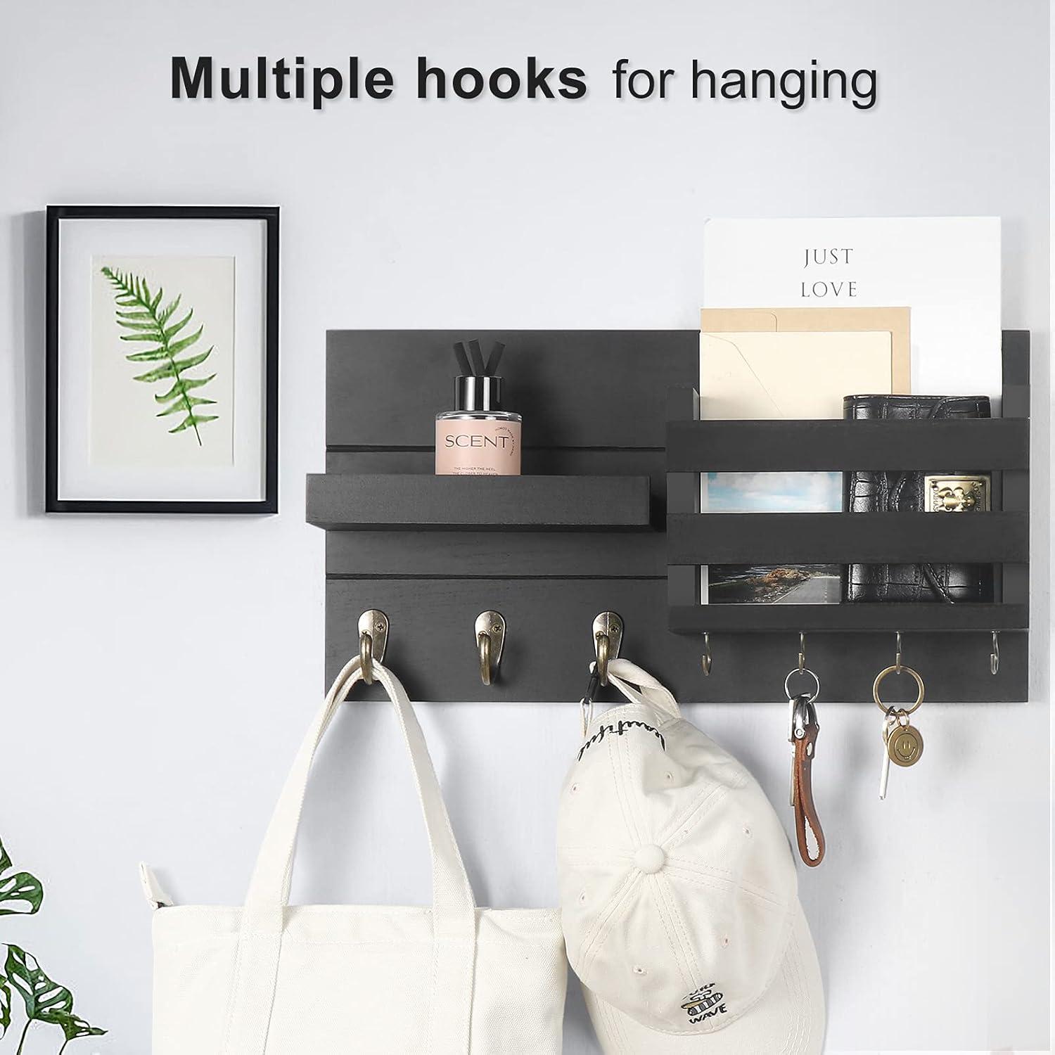 Wall Mount Mail & Key Holder Organizer with 8 Key Hooks Shelf Mail Sorter Wooden