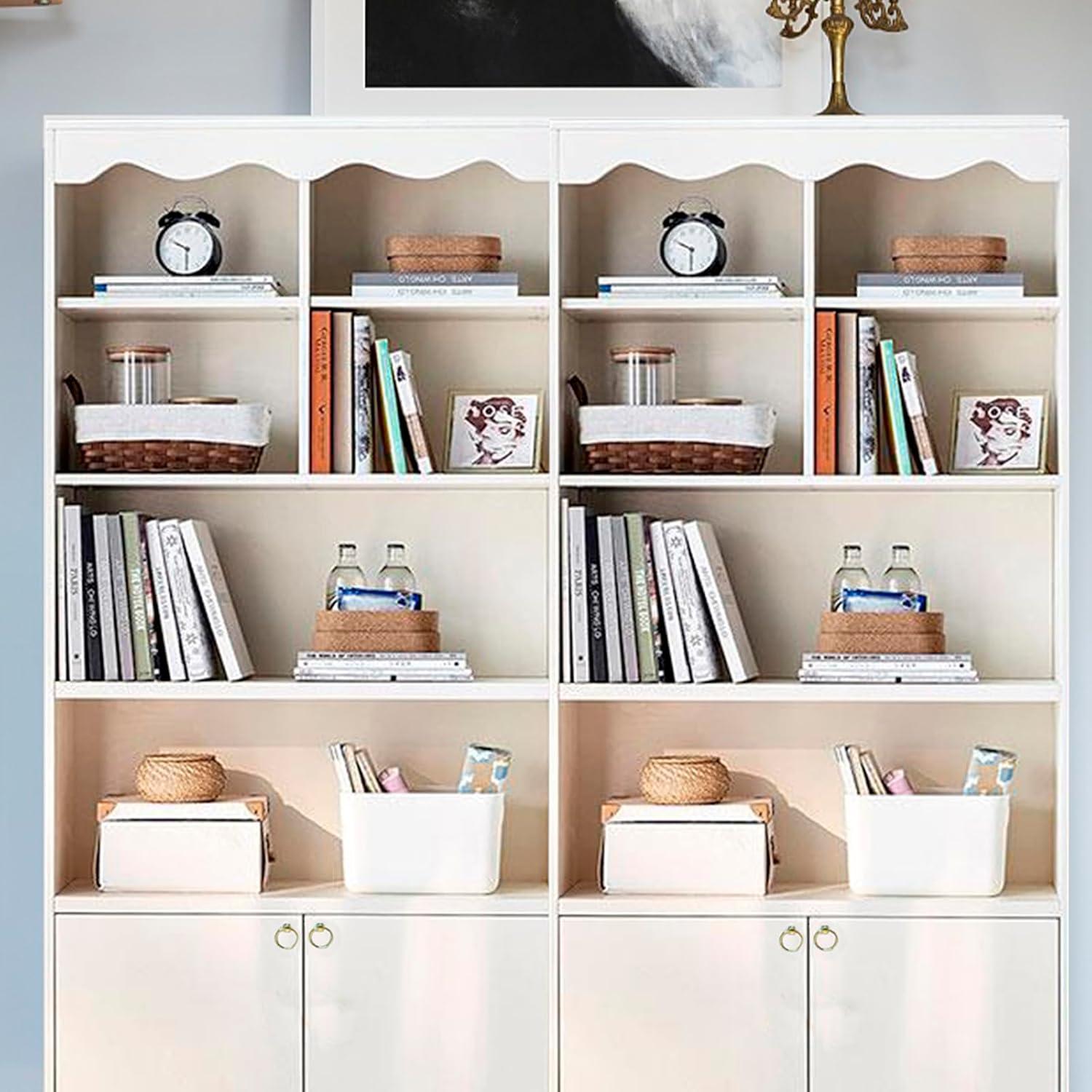 5-Tier White Bookcase, 63 Inch Tall Bookshelf with Open Storage Shelves & Doors, Modern Wooden Floor Standing Display Storage Shelves
