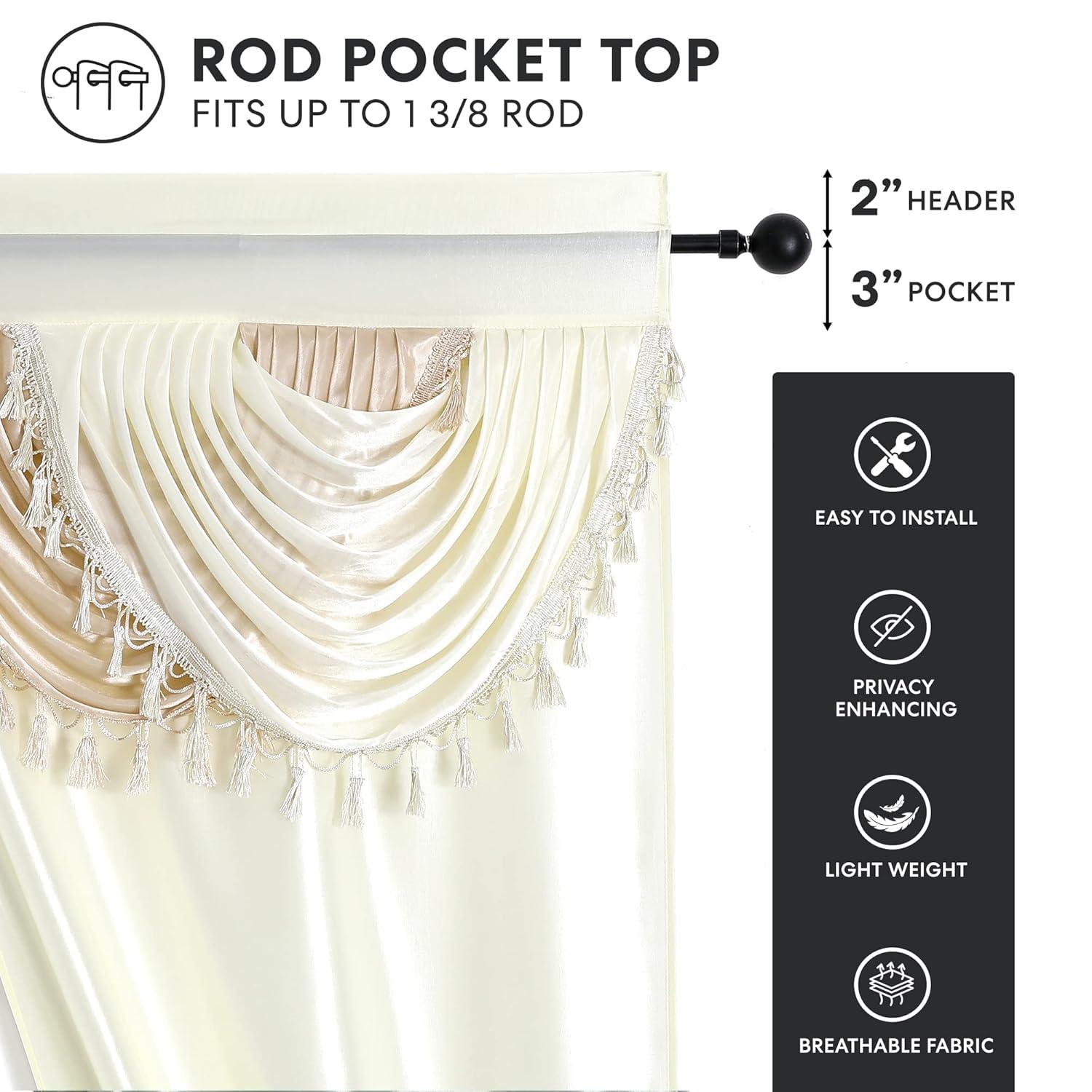 Regal Home Collections Amore Curtains 5-Piece Window Curtain Set - 54-Inch W x63-Inch L Panels with Attached Valance and 2 Tiebacks (Beige)