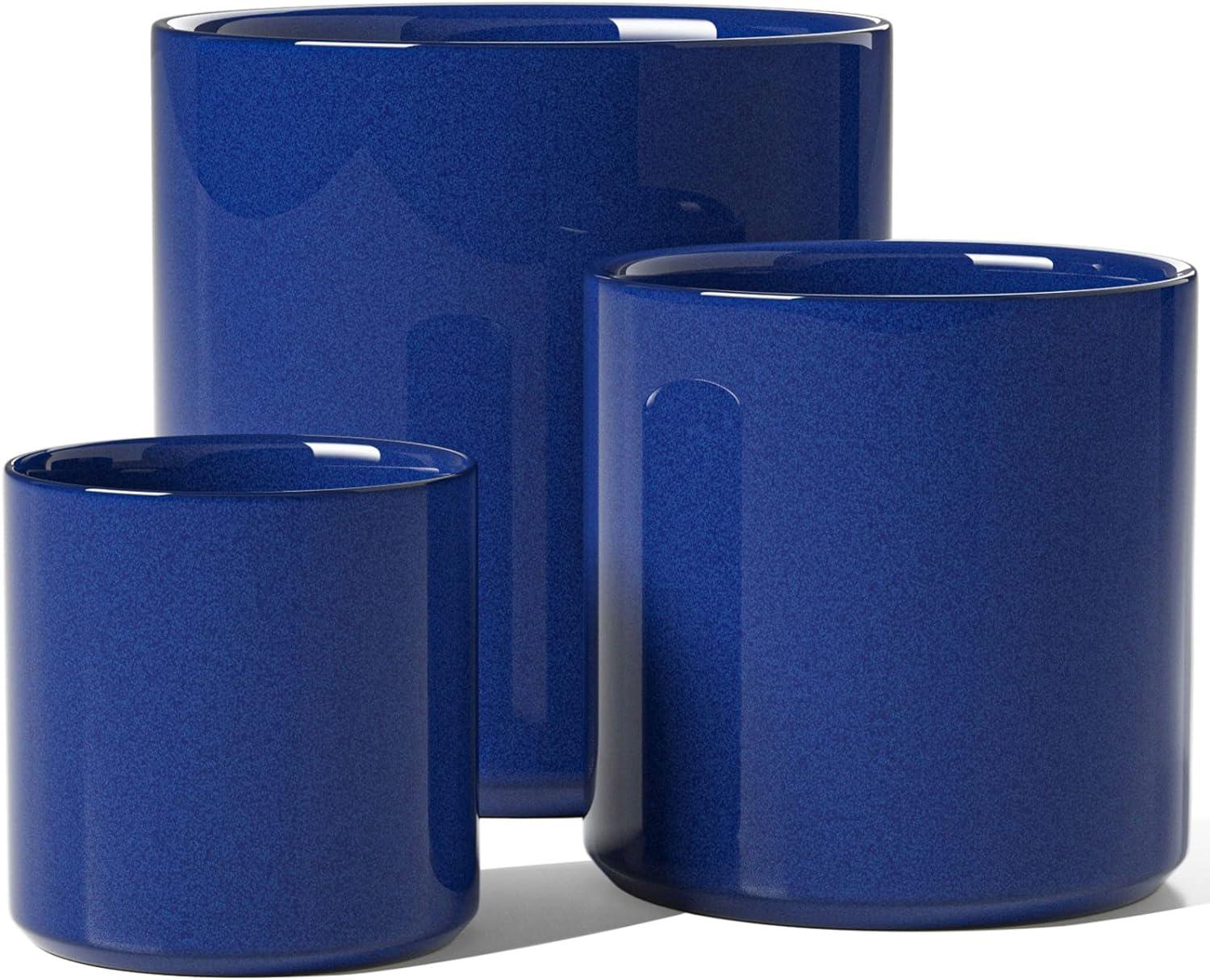 Sapphire Blue Ceramic Indoor Planter Set with Drainage, 10/8/6 Inch