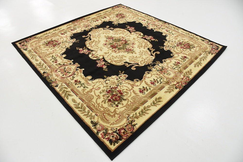 Unique Loom Versailles Collection Area Rug - Charles (6' 1" Square Black/Cream)