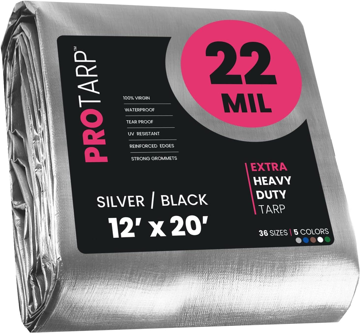 Silver/Black 12' x 20' Heavy Duty Waterproof Poly Tarp