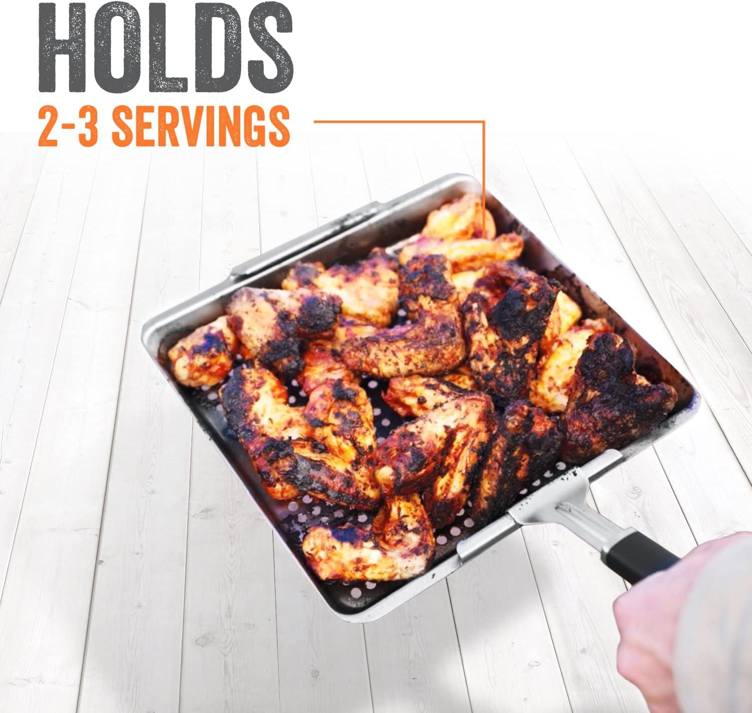 Yukon Glory Wide Grill Basket Set With Clip-On Handle, Perfect For Grilling Fish, Veggies and Meats