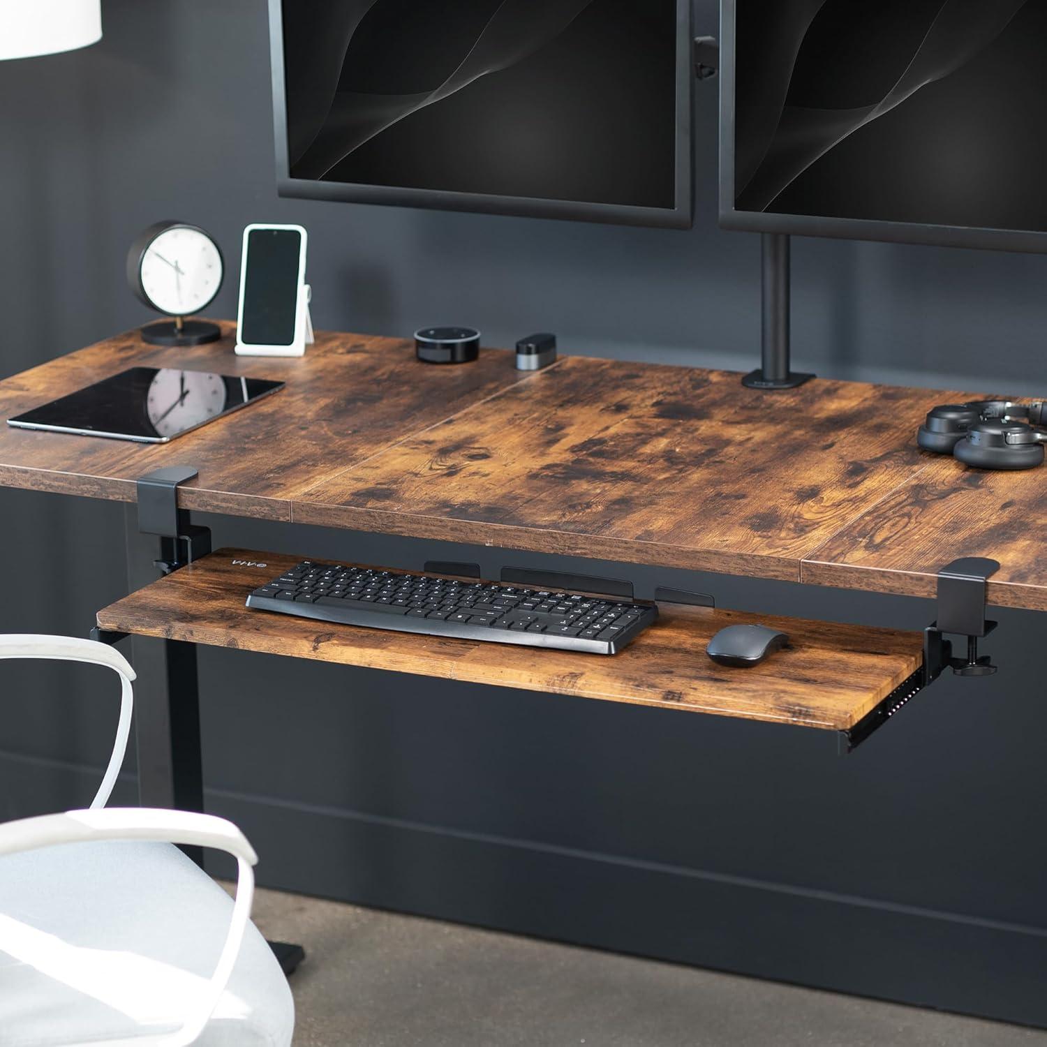 VIVO Vintage Brown Extra Long Clamp-on Computer Keyboard Mouse Under Desk Tray