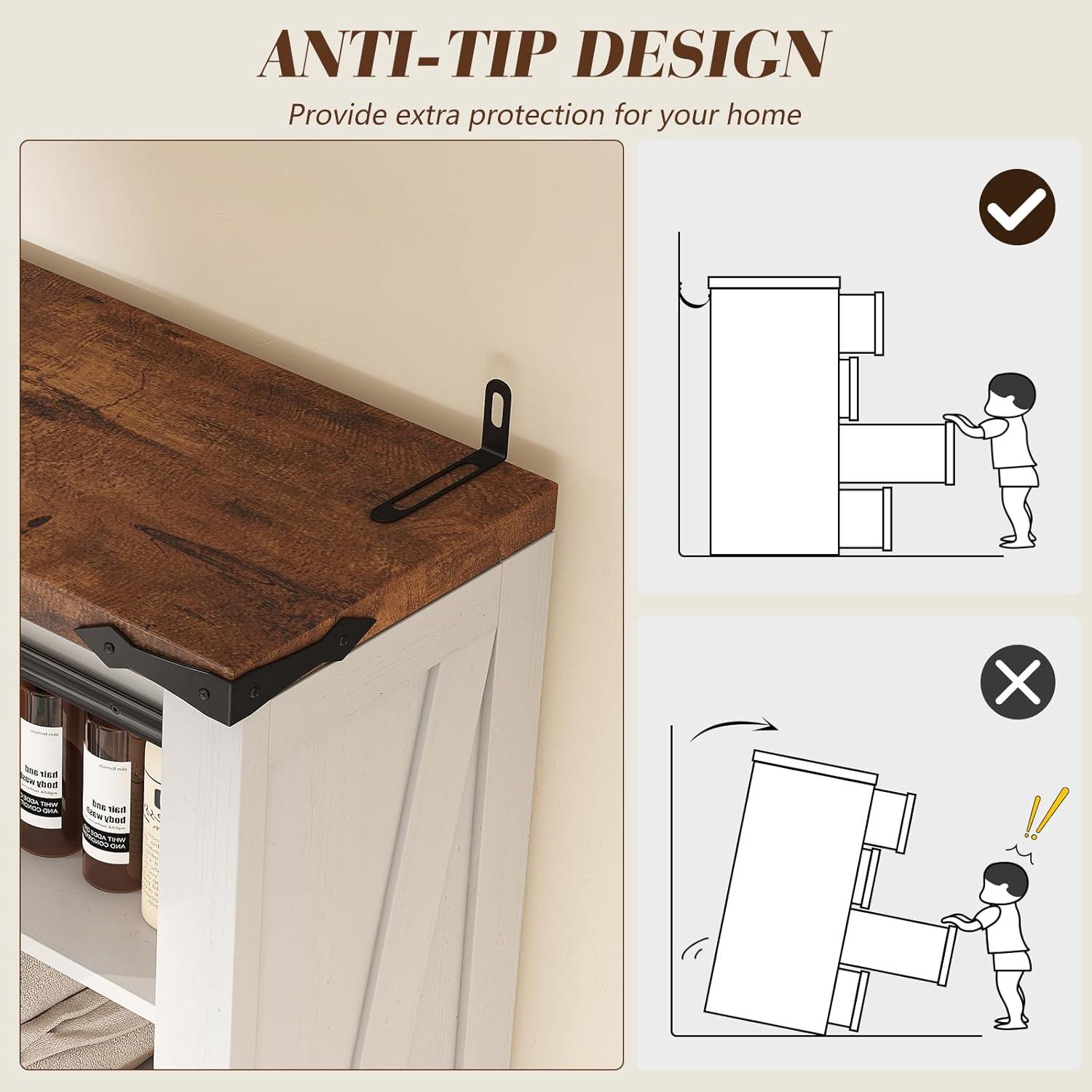 Farmhouse Over Toilet Cabinet, 68" Tall Toilet Organizer Stand with Sliding Barn Door & Adjustable Shelf, Above Toilet Storage for Bathroom, Laundry Room, Rustic Oak & White