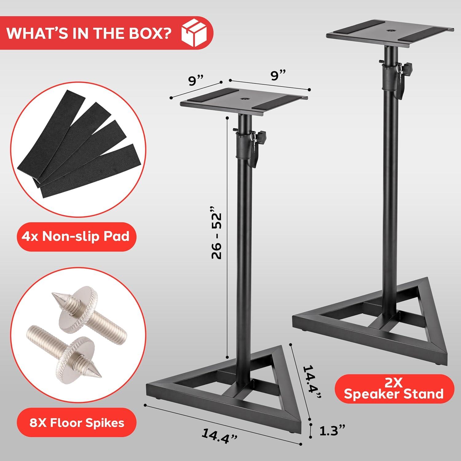 Adjustable Black Steel Speaker Stands with Triangle Base