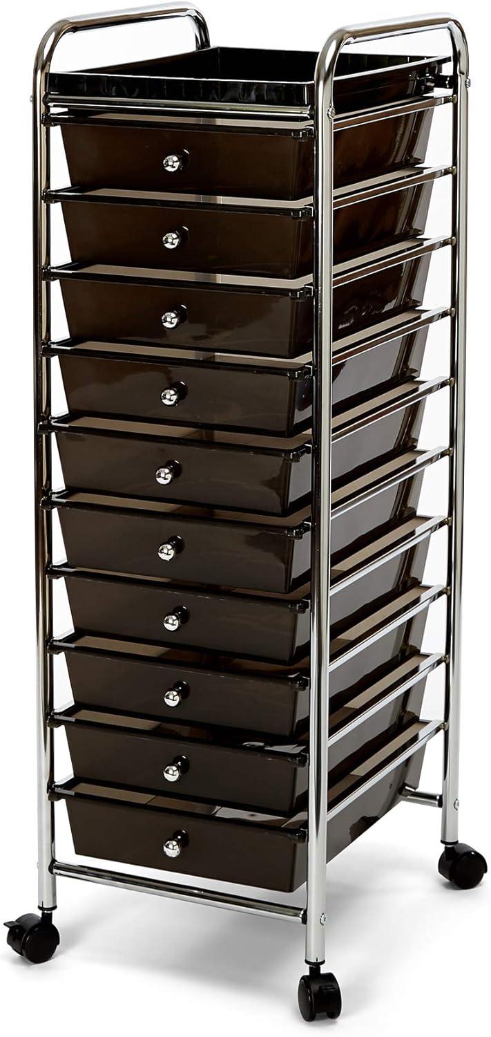 Rolling Utility Organizer Storage Cart, for Home Office, School, Classroom, Scrapbook, Hobby, Craft, 10 Drawer, Black