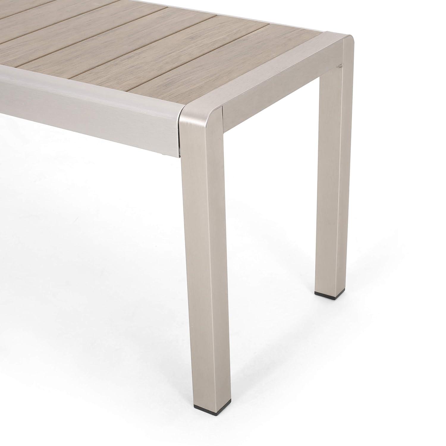 GDF Studio Crested Bay Outdoor Aluminum and Faux Wood Bench, Natural and Silver