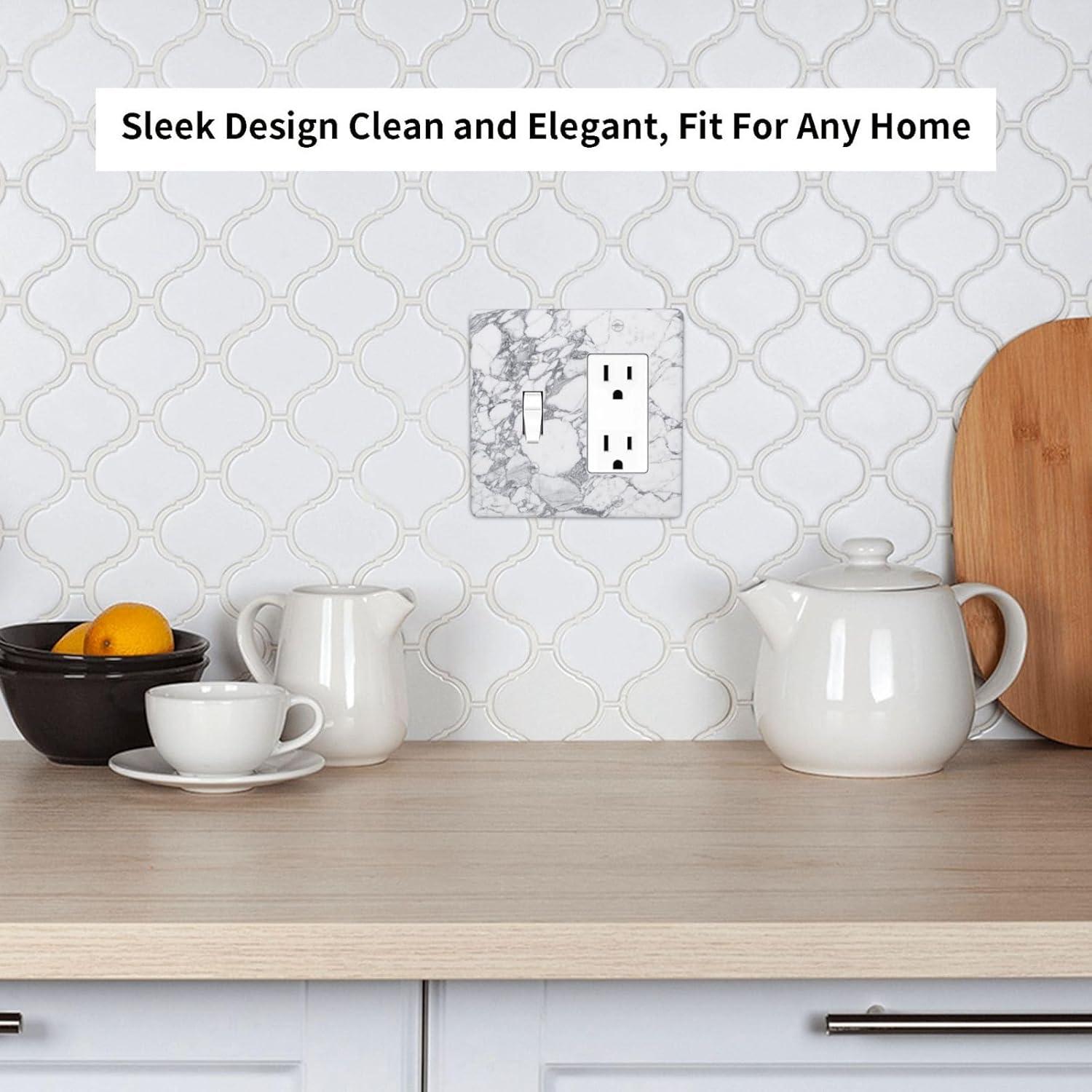 Graphics Wallplates - White Grey Marble Background Print - Double Toggle Wall Plate Cover