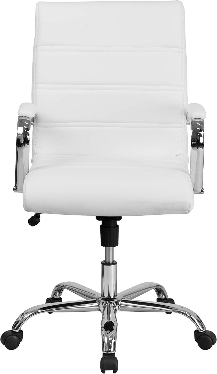 White Mid-Back LeatherSoft Swivel Executive Chair with Chrome Base