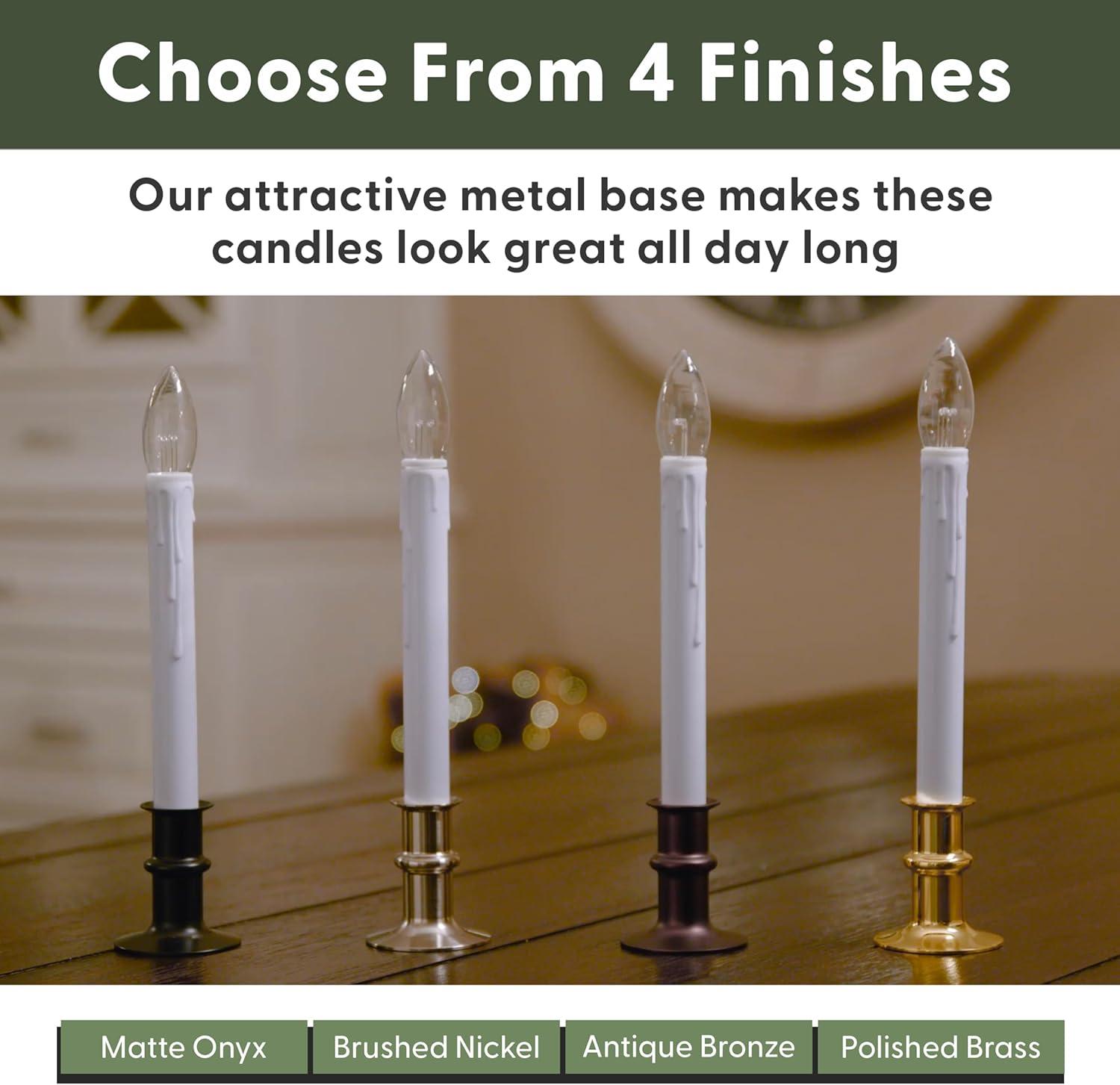612 Vermont Ultra-Bright LED Christmas Window Candles with Timer, Battery Operated, Metal Base (Antique Bronze)