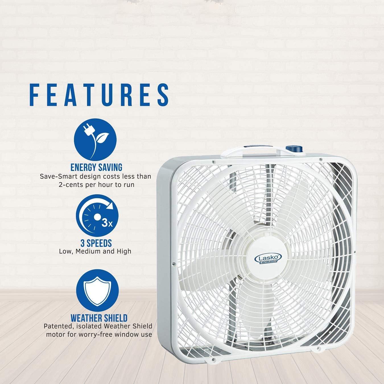 Lasko 20 Weather-Shield Performance Box Fan-Features Innovative Wind Ring System for Up to 30% More Air, 20 Inch, 3720