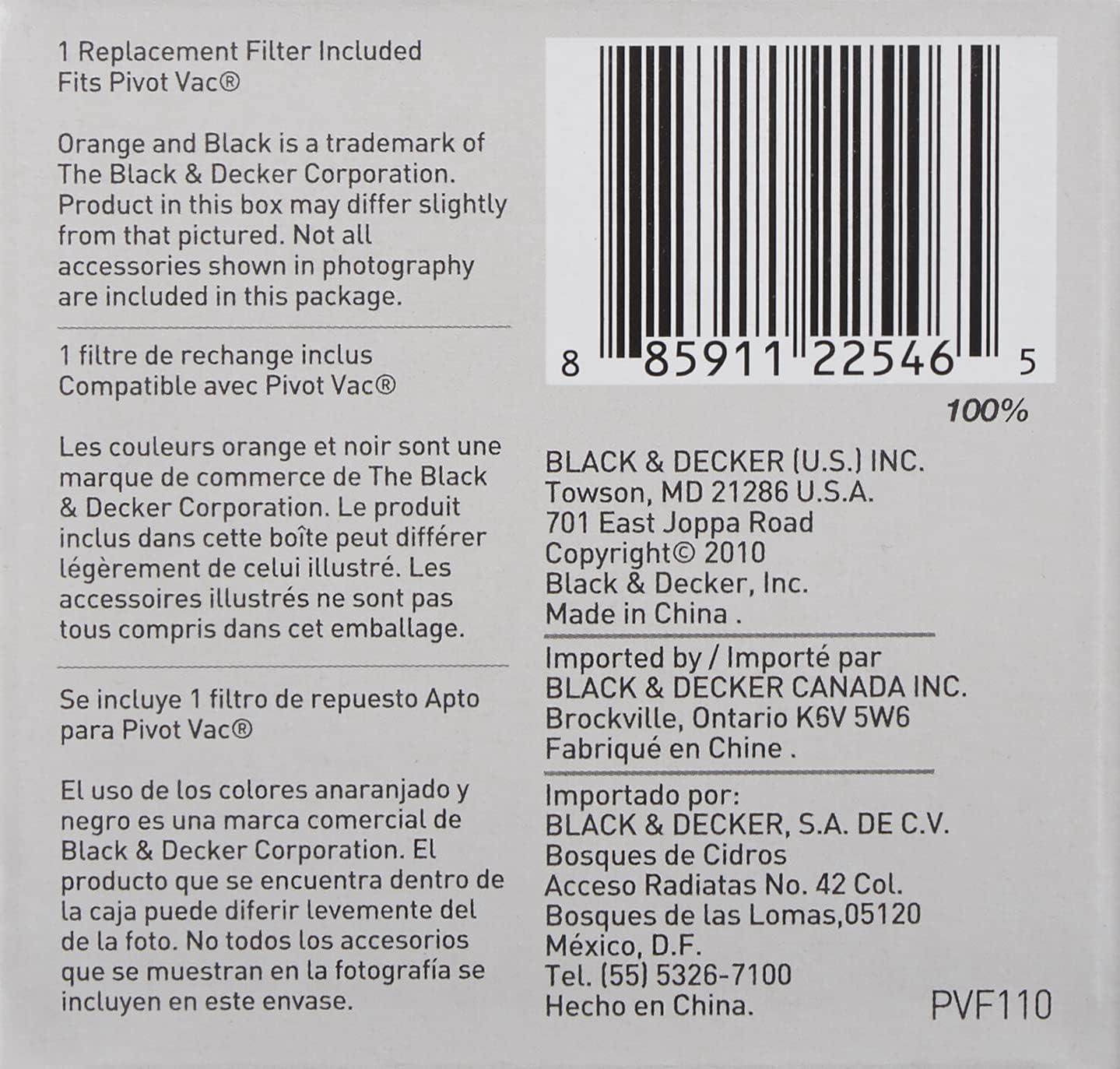 BLACK+DECKER Replacement Filter for PHV1810/PHV1210 Pivot Vacuum, PVF110