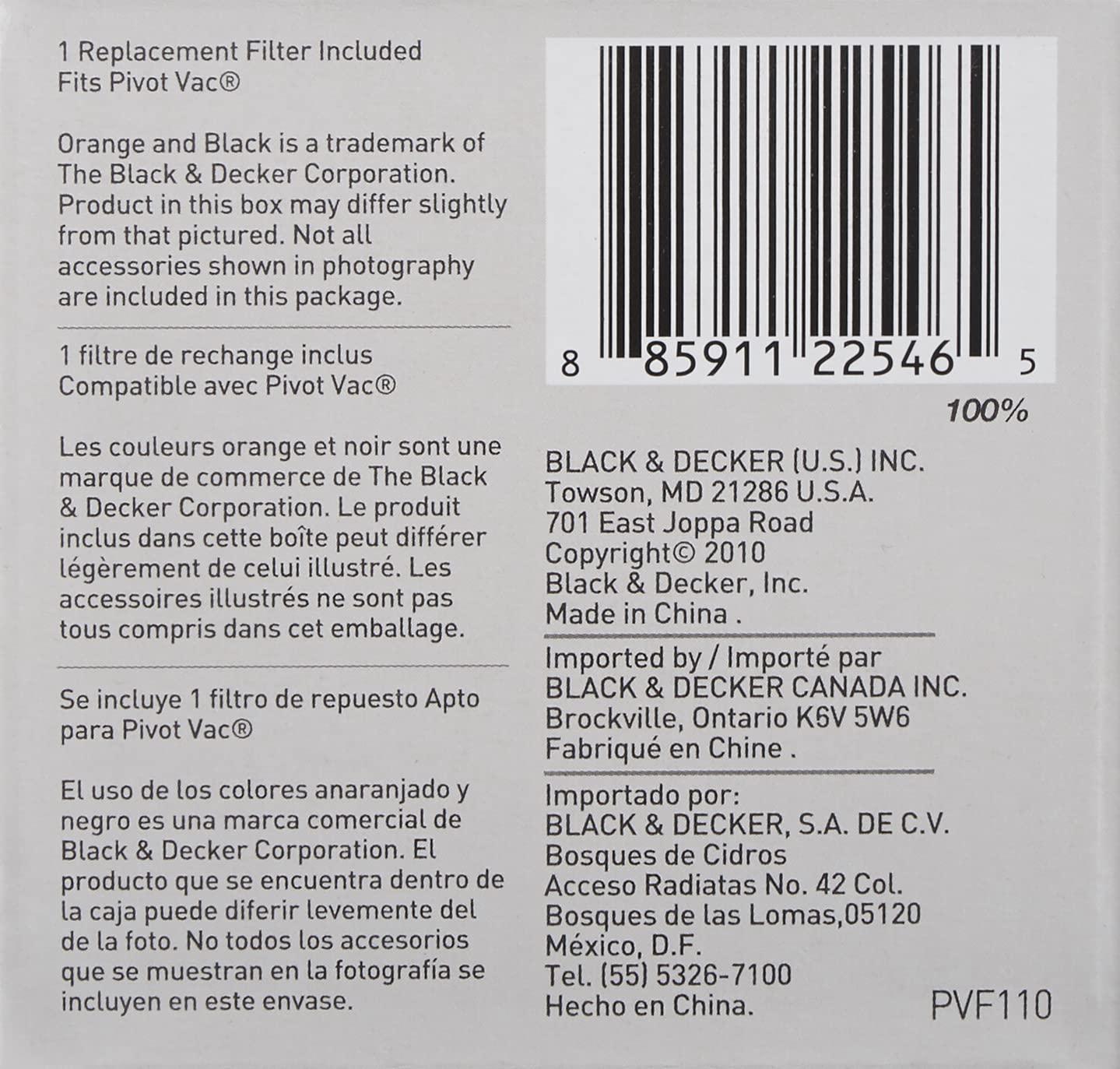 BLACK+DECKER Replacement Filter for PHV1810/PHV1210 Pivot Vacuum, PVF110