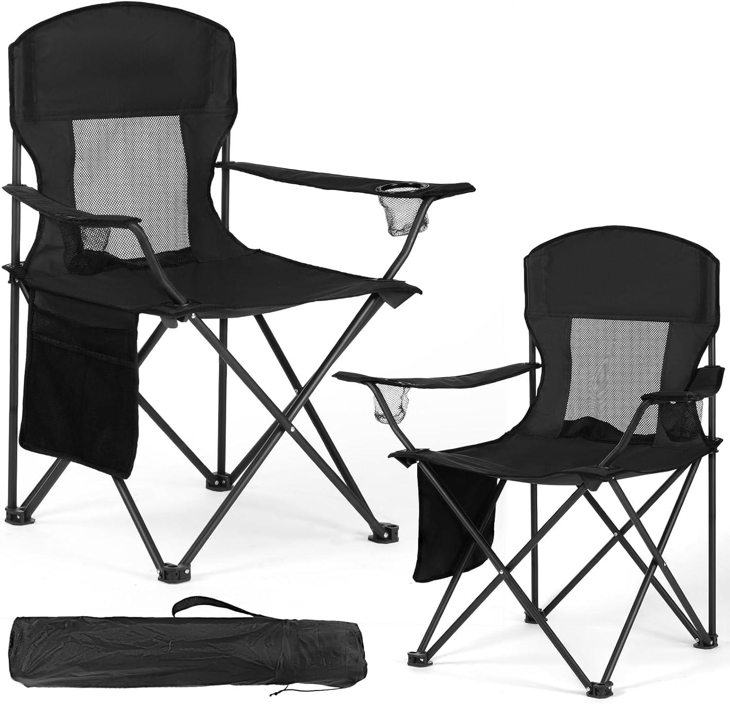 2 Pack Lightweight Camping Chairs for Adults & Teens, 250LBS Capacity Foldable Portable Chairs with Carry Bag, Compact Design for Camping, Beach, Picnics, and Outdoor Events