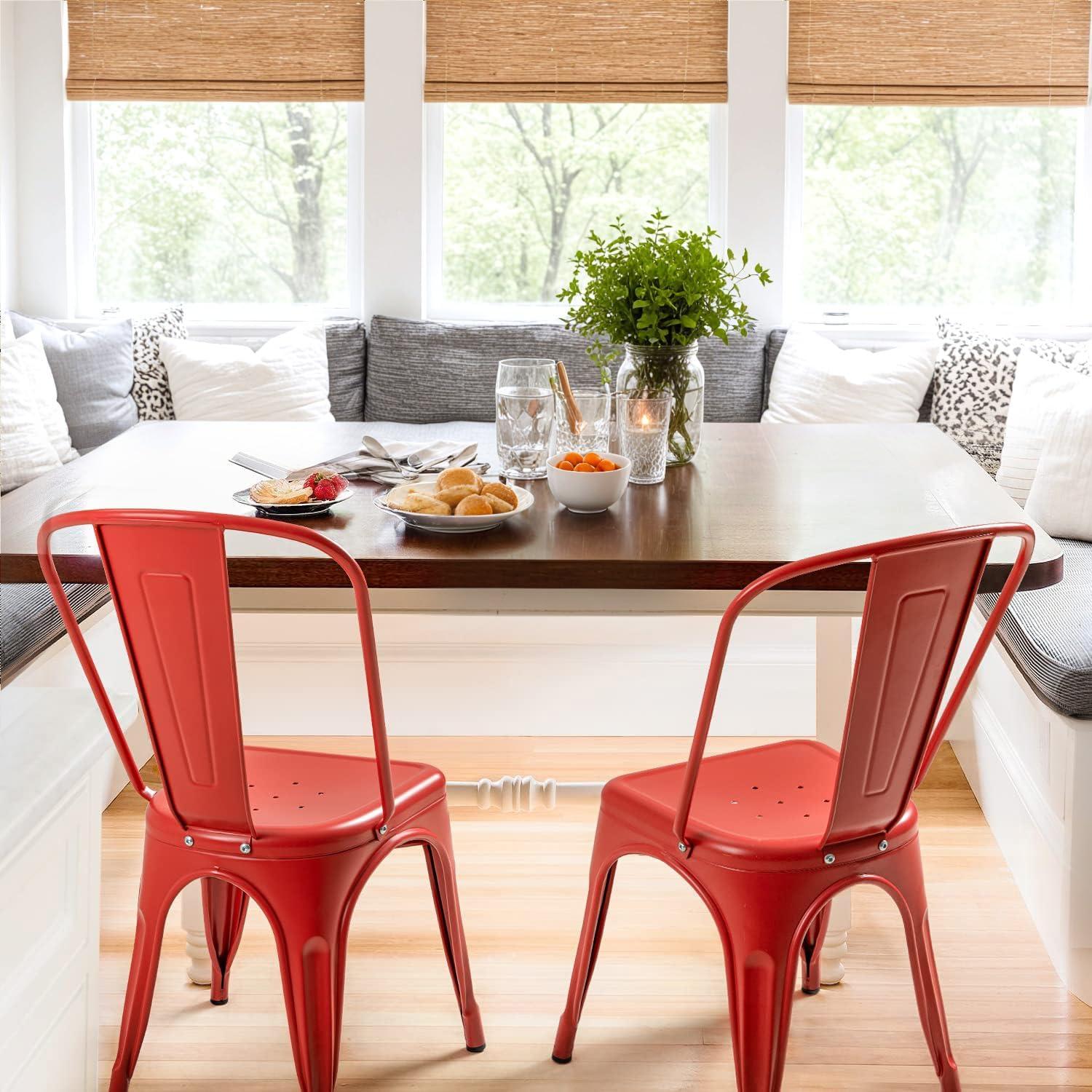 Iron Metal Dining Chairs Stackable Side Chairs Bar Chairs with Back Indoor/Outdoor Classic/Chic/Industrial/Vintage Bistro Trattoria Kitchen Restaurant Matte Black, Set of 4