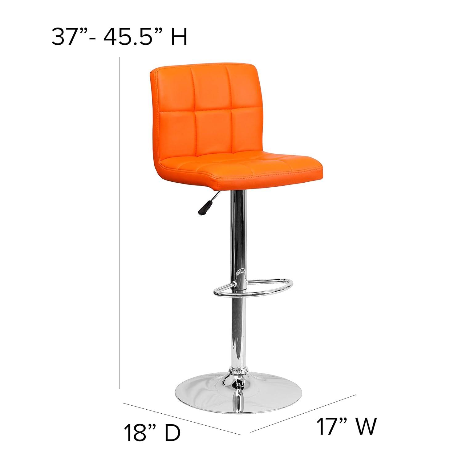 Flash Furniture Contemporary Orange Quilted Vinyl Adjustable Height Barstool with Chrome Base