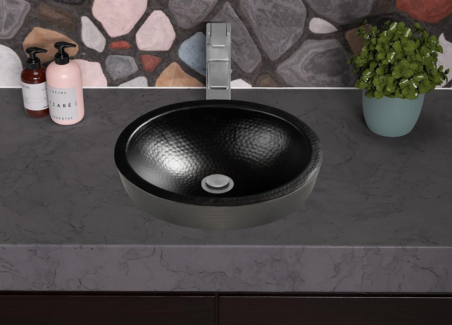 Monarch Abode Matte Black Hand Hammered Oval Drop-in Skirted Bathroom Vanity Sink, 17 inches