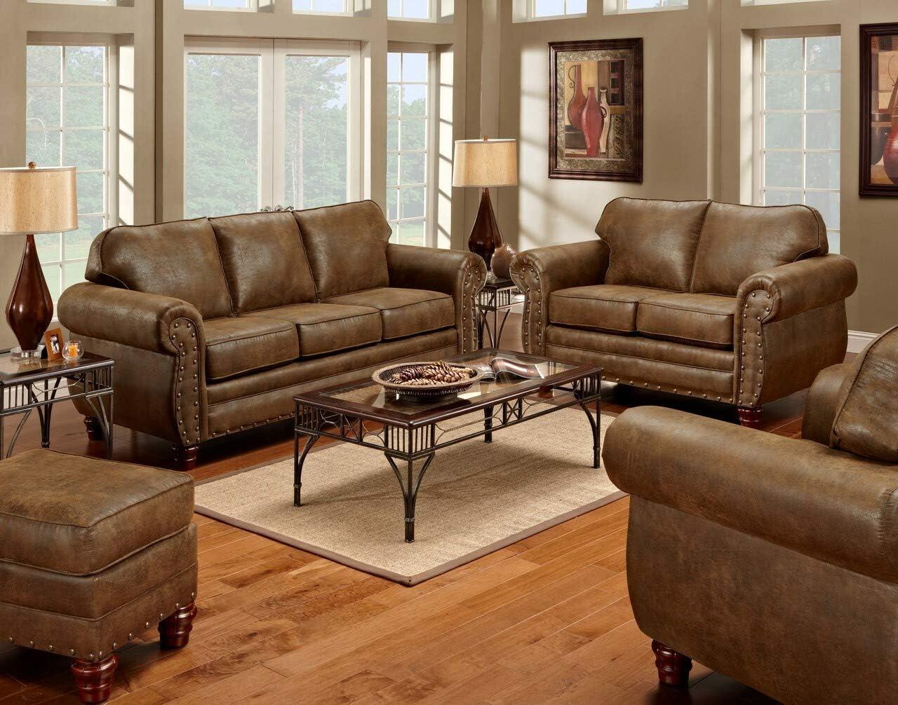 American Furniture Classics Traditional Microfiber Sedona Sofa in Brown