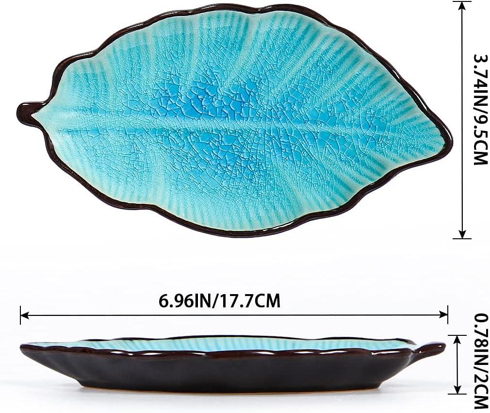 2 Pack Leaf Spoon Rest, Ceramic Ladle Holder, Modern Farmhouse Decorative Utensil Rester for Stove Top, Kitchen Counter, Dining Table, Coffee Station (Teal)