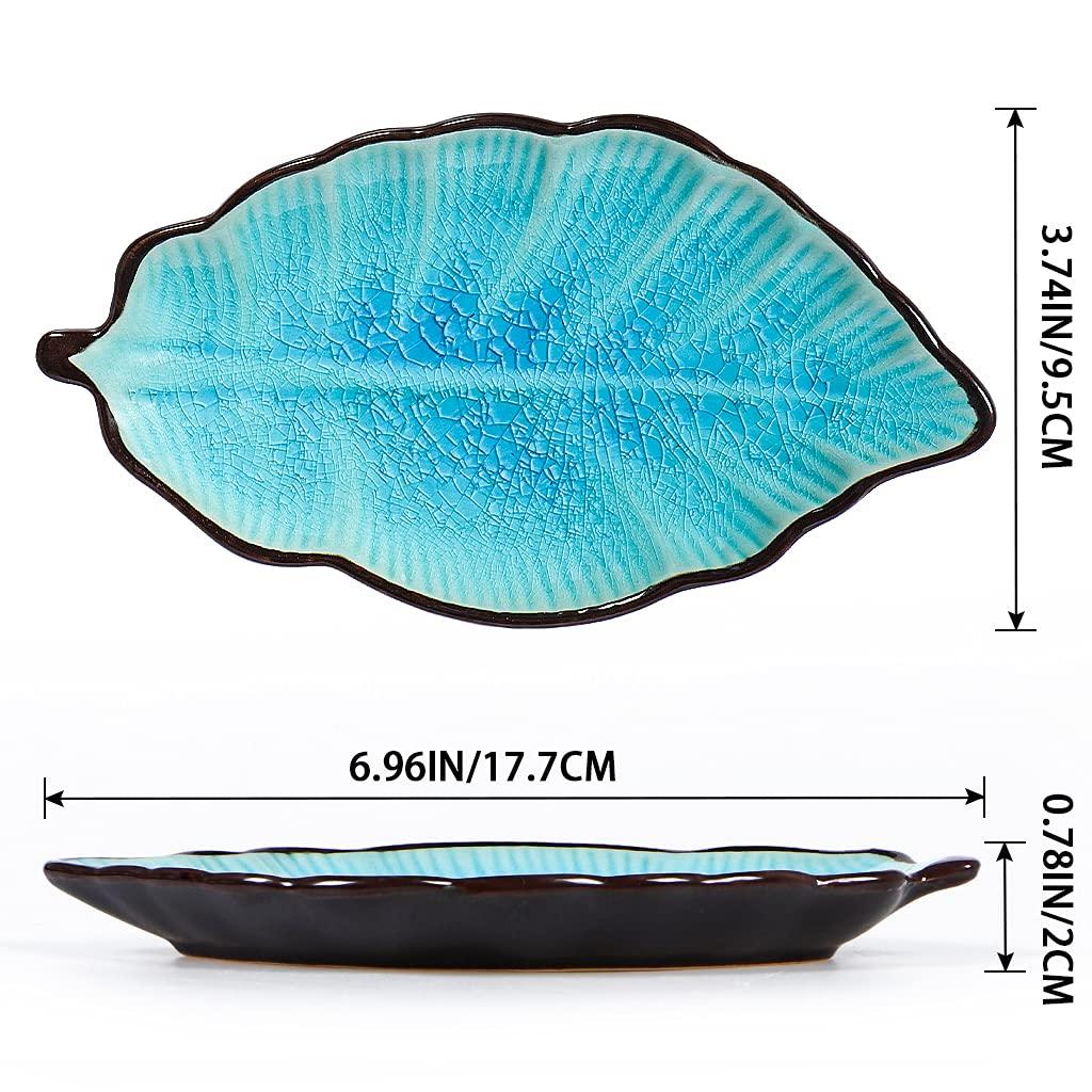 2 Pack Leaf Spoon Rest, Ceramic Ladle Holder, Modern Farmhouse Decorative Utensil Rester for Stove Top, Kitchen Counter, Dining Table, Coffee Station (Teal)