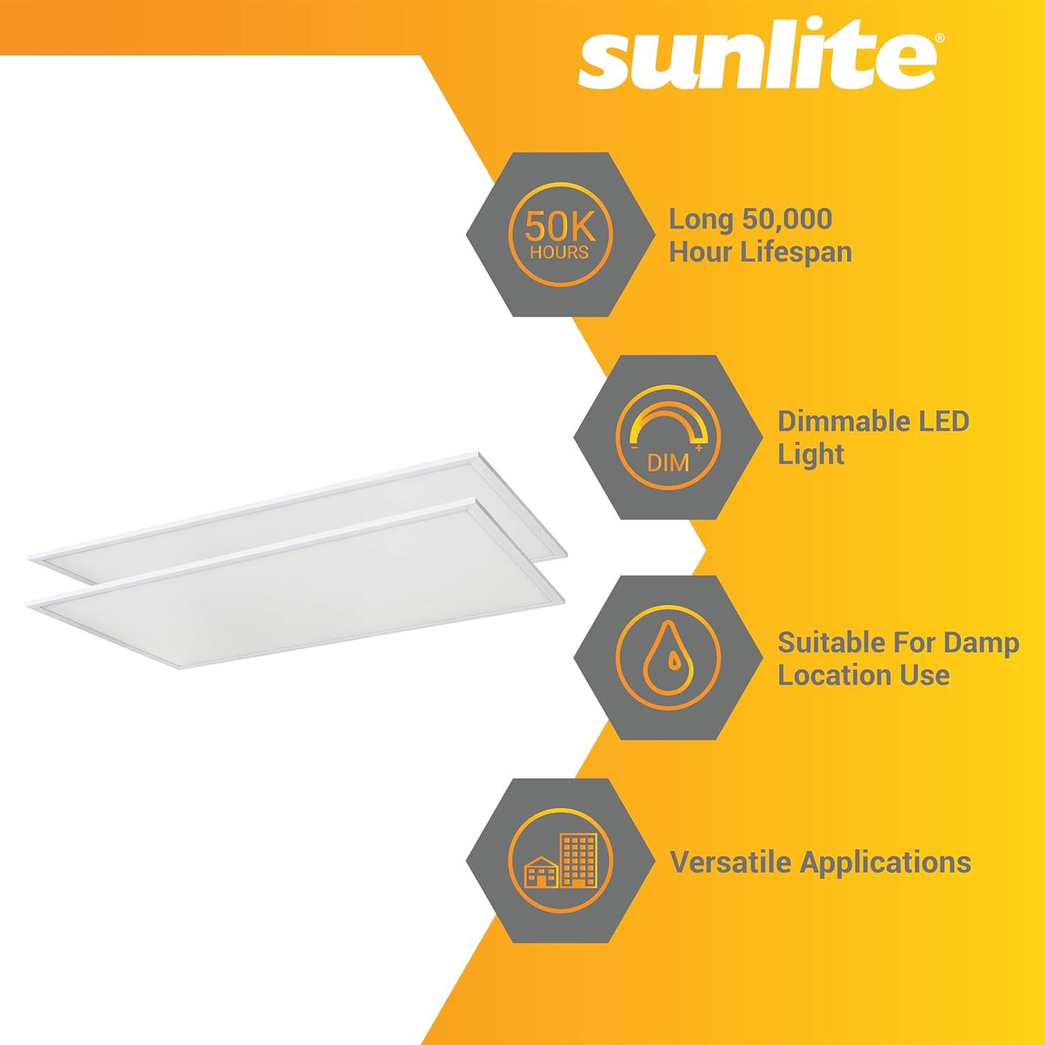 2Pk Sunlite 85380-SU 60w 2X4 LED Flat Panel Fixture White Warm White 3000K