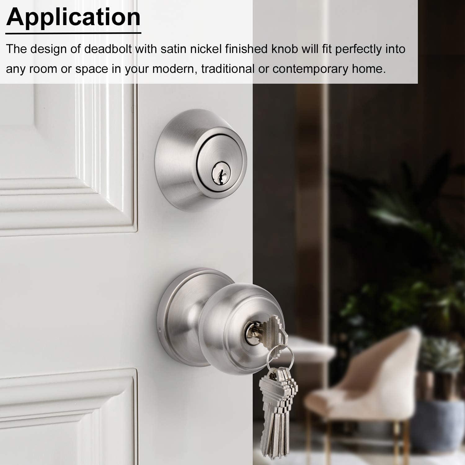 Brushed Nickel Round Stainless Steel Entry Knob and Deadbolt Set