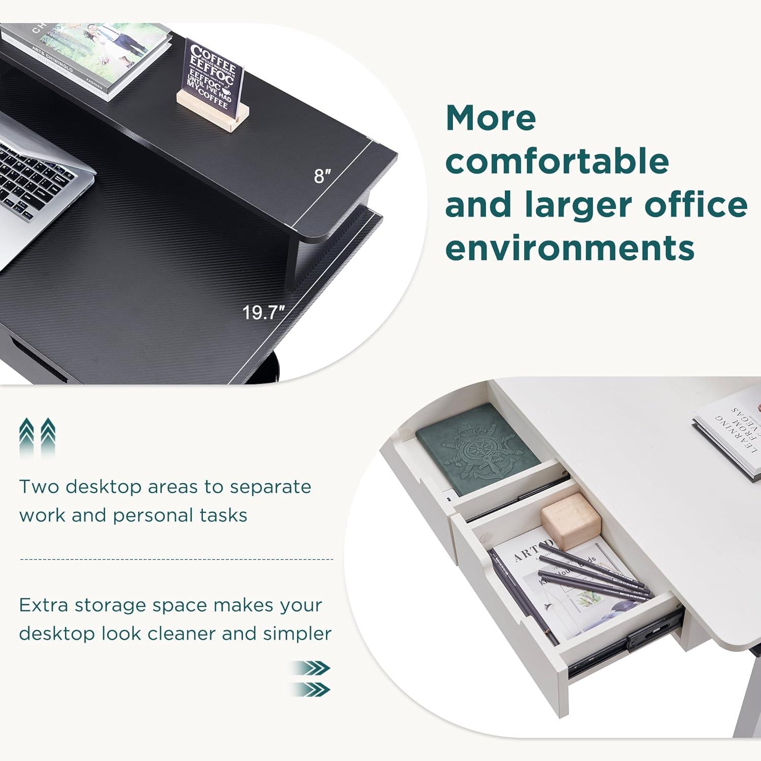 RedLemon 60 Inches L Shaped Electric Standing Desk, Height Adjustable Corner Gaming Desk with Drawers, Power Outlets & LED Lights, Computer Desk with Monitor Shelf, Carbon Fiber Black