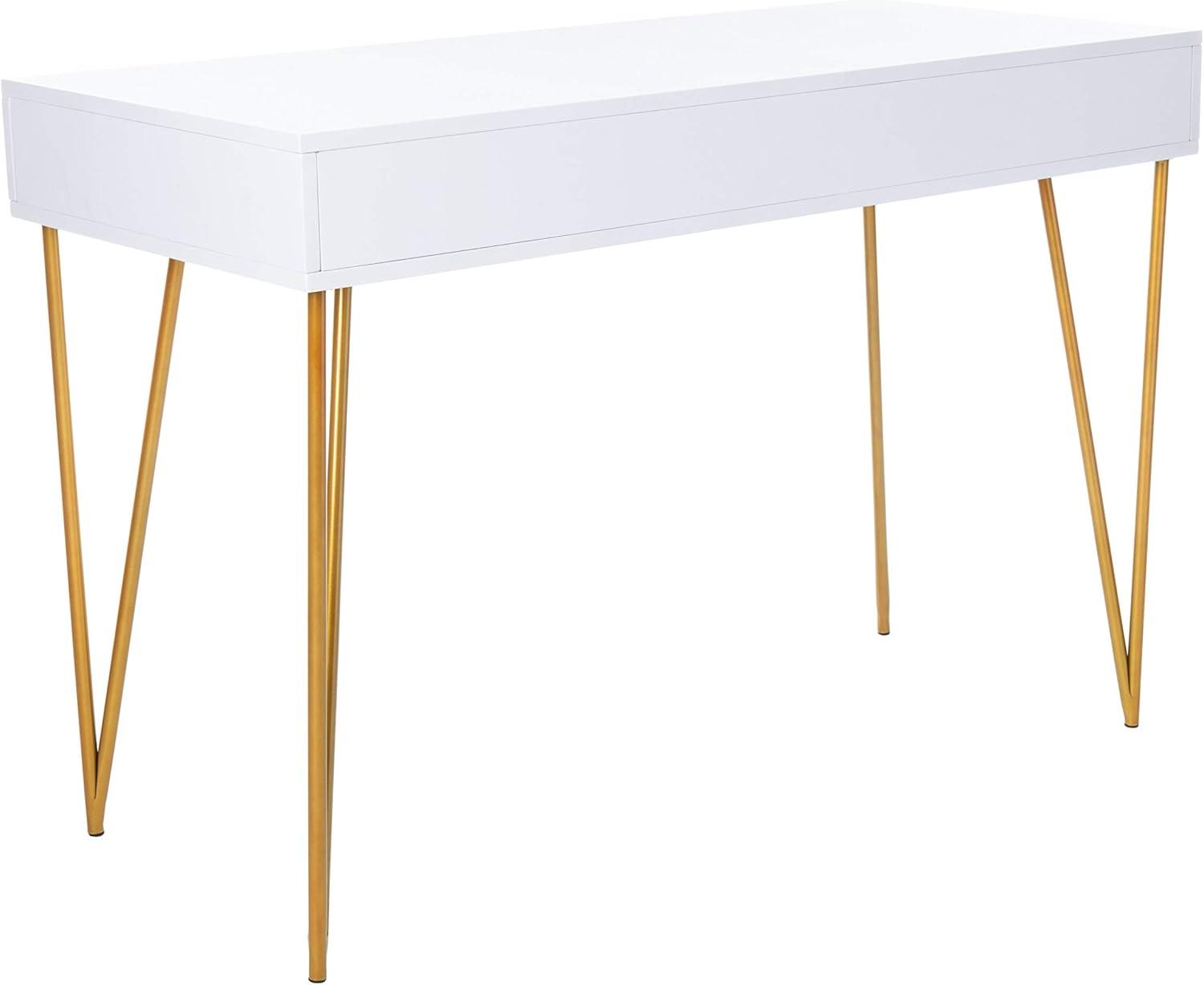 Elegant Transitional White and Gold Home Office Desk with 2 Drawers