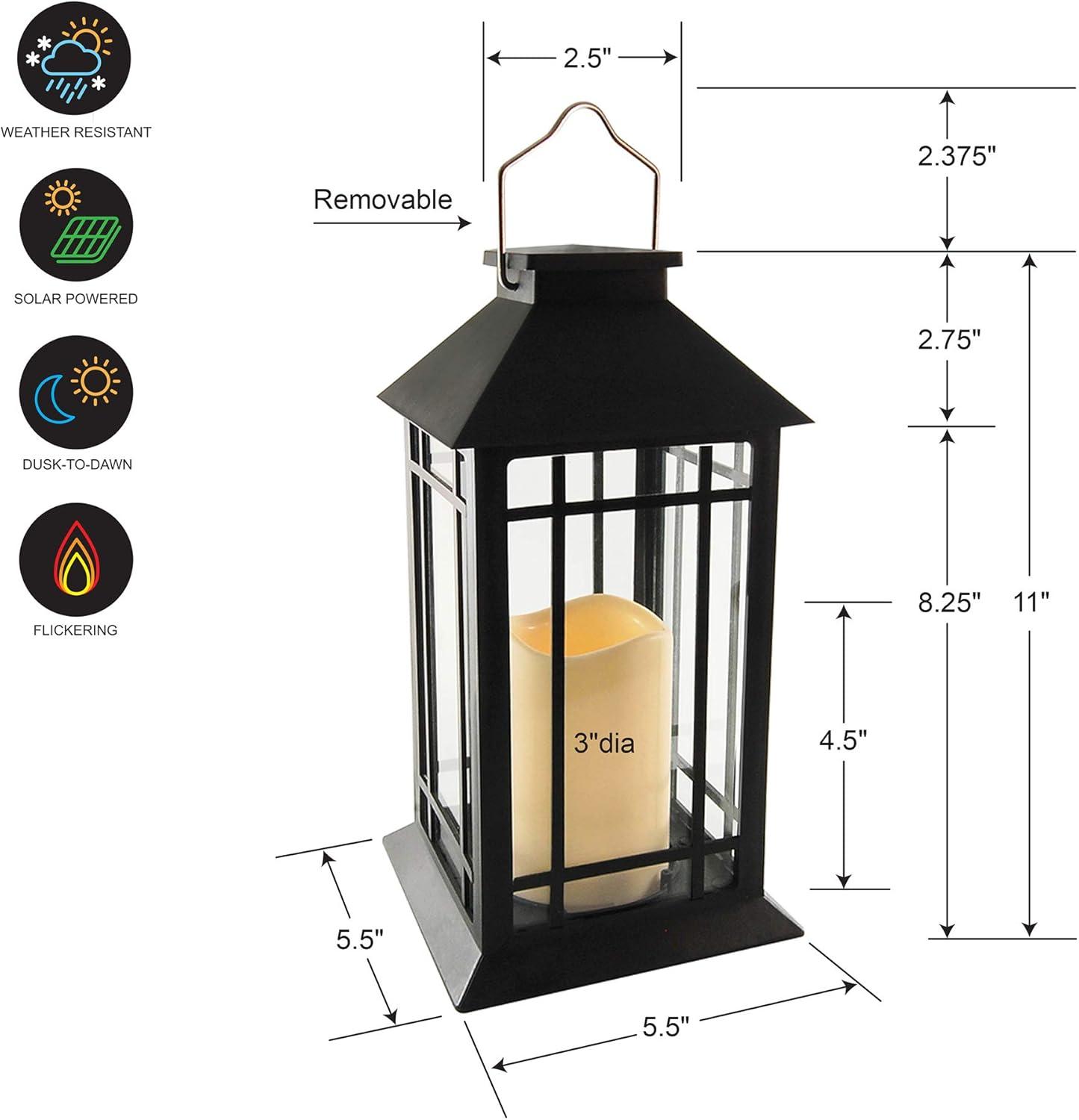 Black Solar Powered Hanging LED Lantern with Flickering Candle