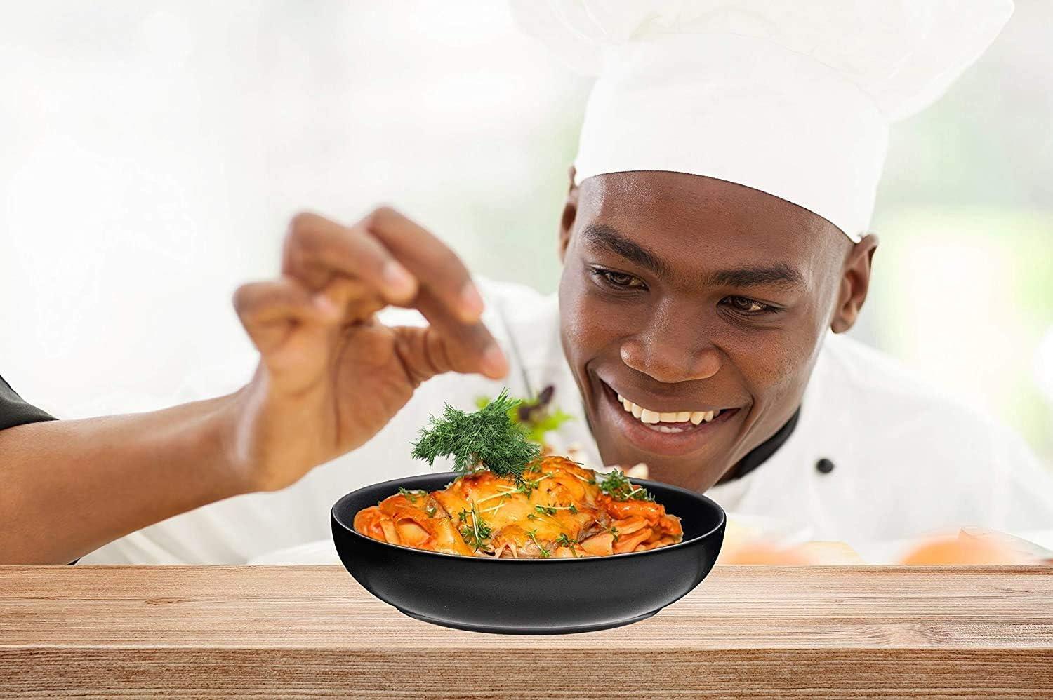 Bruntmor Matte Black Bowls Set Of 6 - 24 Oz Ceramic Serving Plates & Porcelain Skillet