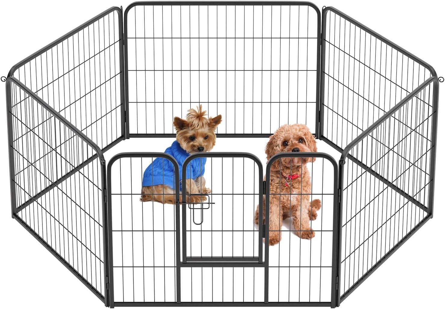 Dog Playpen Indoor 6 Panels Dog Pen For Small And Medium Dogs, Exercise Pen Pet Dog Fence With Doors Pet Puppy Playpen For RV Camping Yard, Black