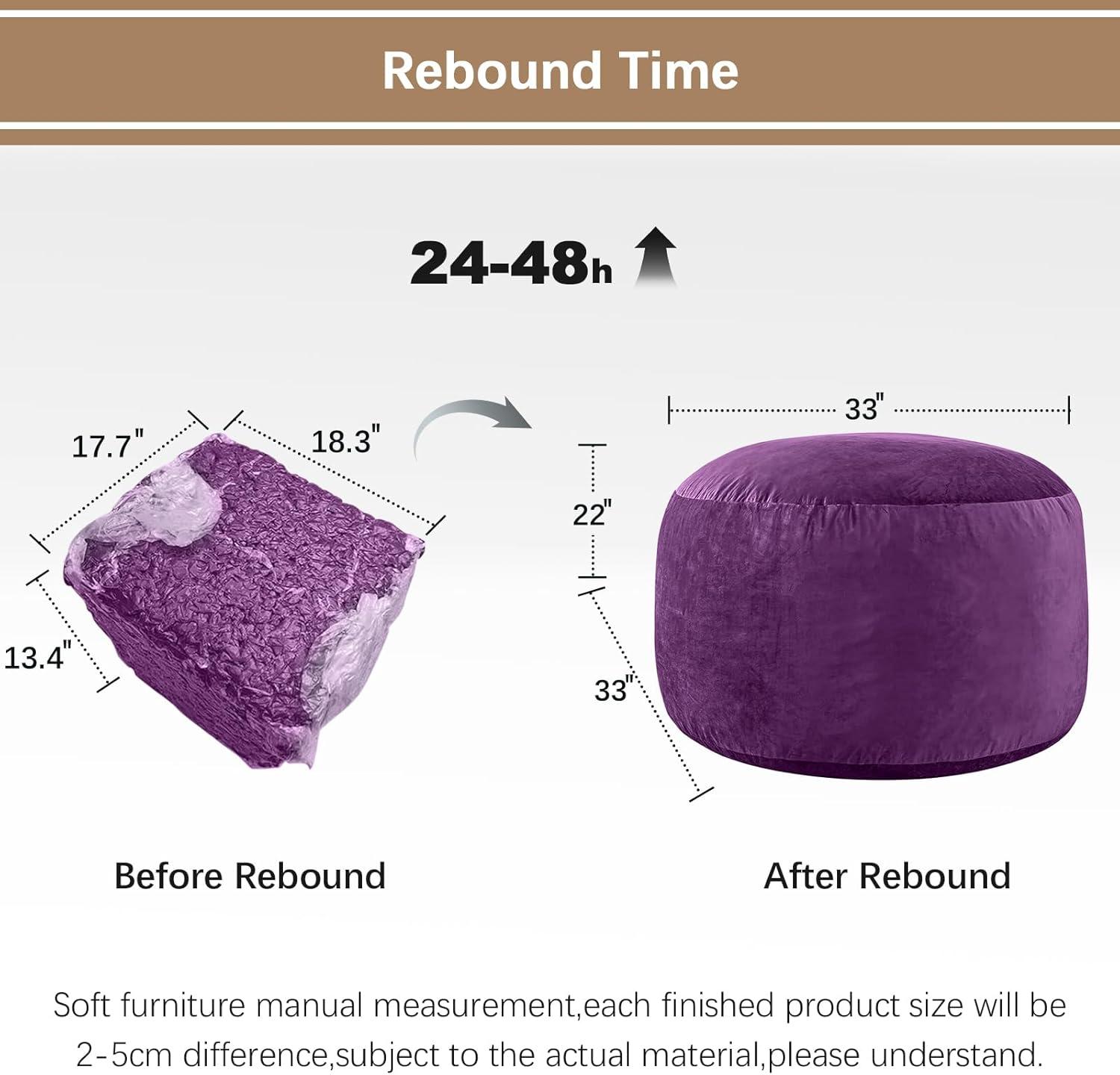 Sofa Sack Bean Bag Chair - Plush, Ultra Soft - Memory Foam Bean Bag Chair with Microsuede Cover - Stuffed Foam Filled Furniture and Accessories for Dorm Room 4 Feet - Purple