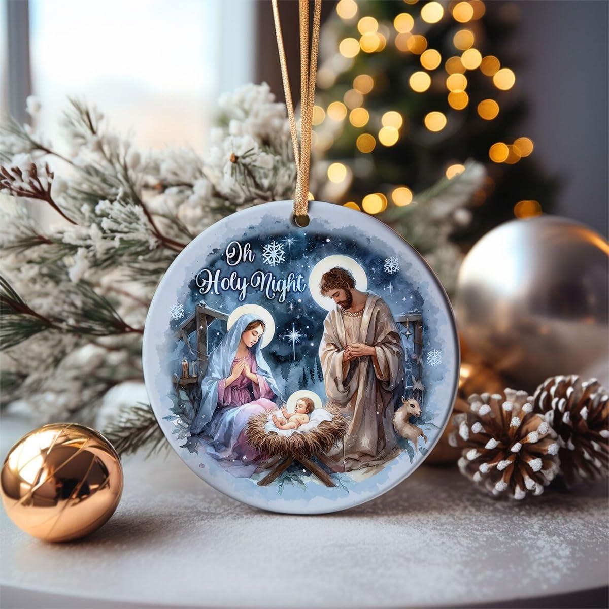 Mary Nativity Night Art Illustration Christmas Ornament| OrnamentallyYou