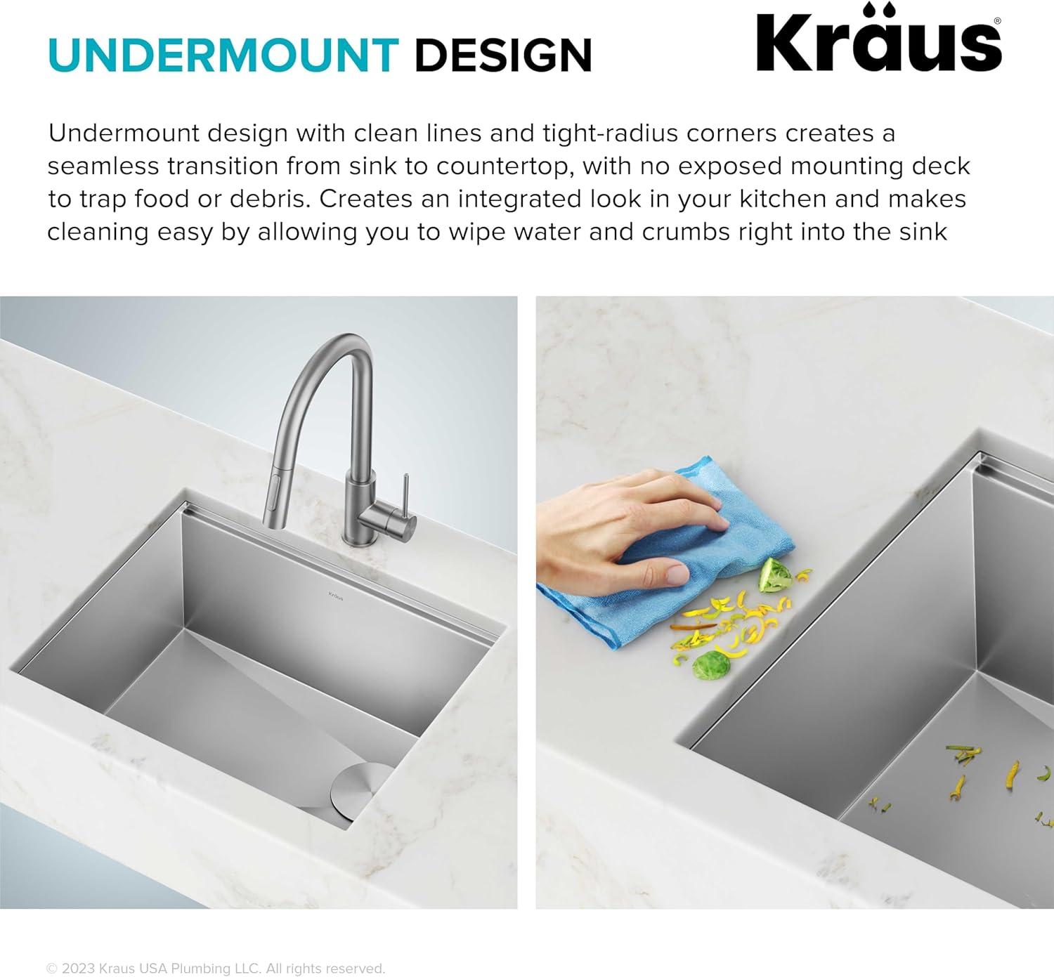 KRAUS Kore™ 21" L Undermount Workstation 16 Gauge Stainless Steel Single Bowl Kitchen Sink with Accessories