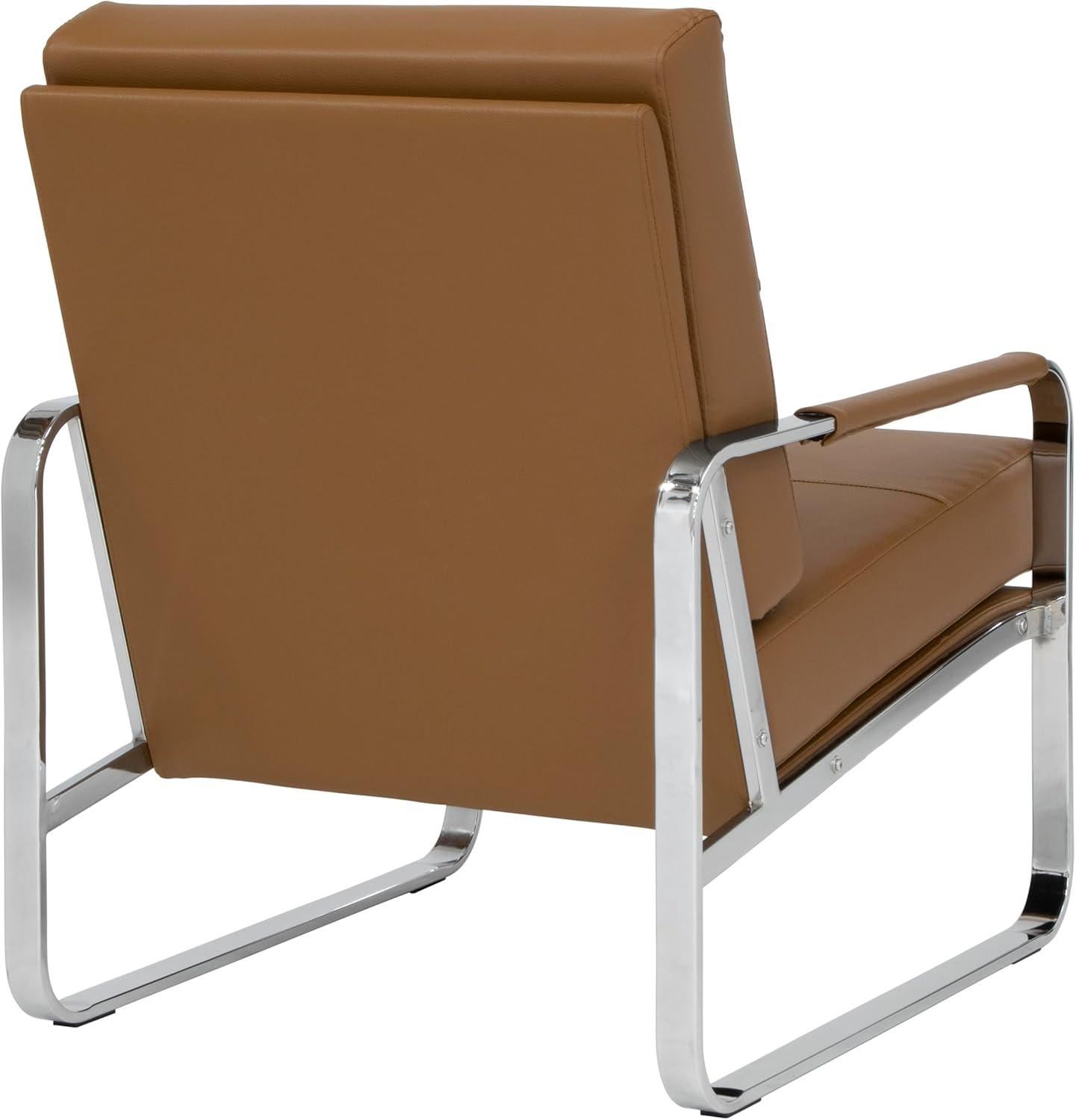 Caramel Brown Leather Reclining Accent Chair with Chrome Frame