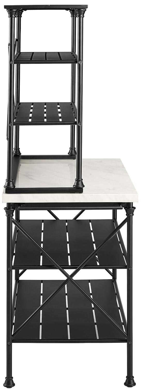 Madeleine Kitchen Island and Hutch Matte Black - Crosley: Veneer Surface, Metal Frame, 6 Open Shelves