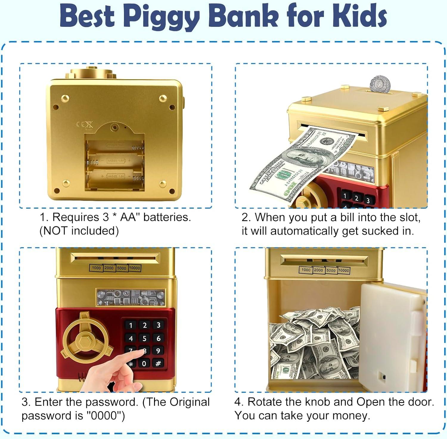 Gold and Red Electronic Mini ATM Piggy Bank with Password Lock