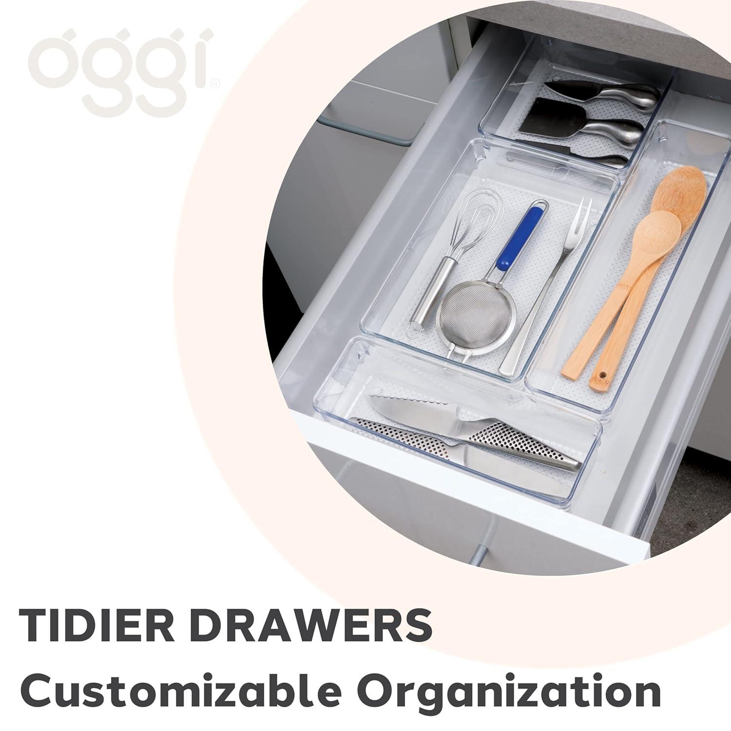 Oggi Clear Drawer Organizer - 3" X 9" - Ideal for Organizing Kitchen Drawers, Office, Desk, Silverware, Kitchen Utensils, Cosmetics and Bathrooms