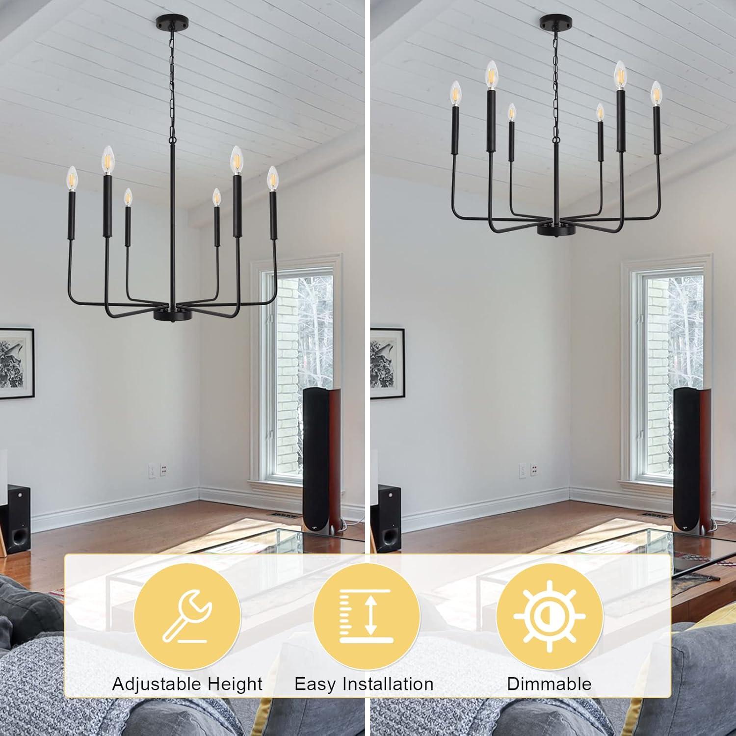 SineRise Black Chandelier, 6-Light Modern Farmhouse Chandelier, Candle Chandelier Light Fixtures, Rustic Industrial Chandelier for Entryway, Bedroom, Foyer and Living Room